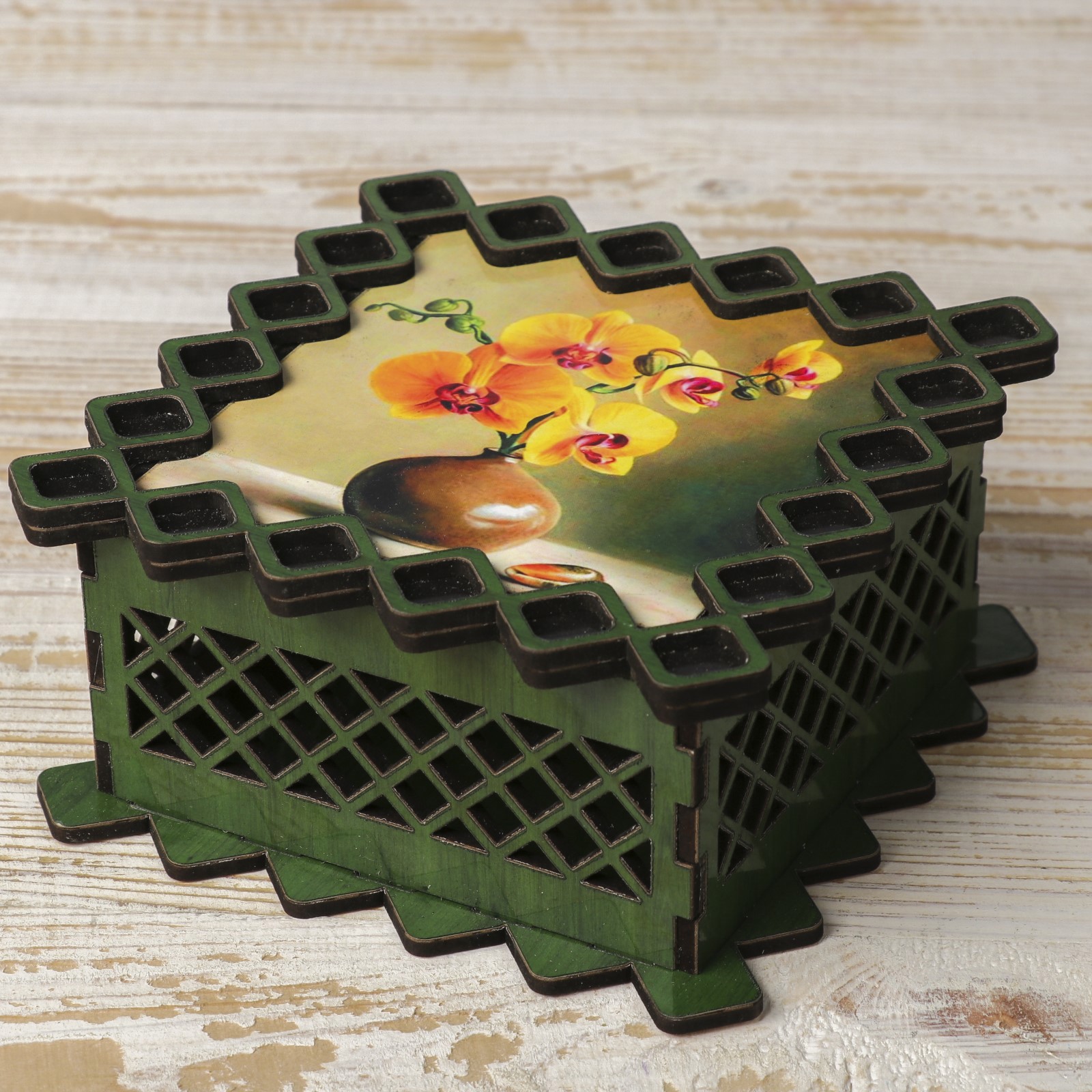 Изображение товара Шкатулка дерево "Орхидея" 12x12x6 см