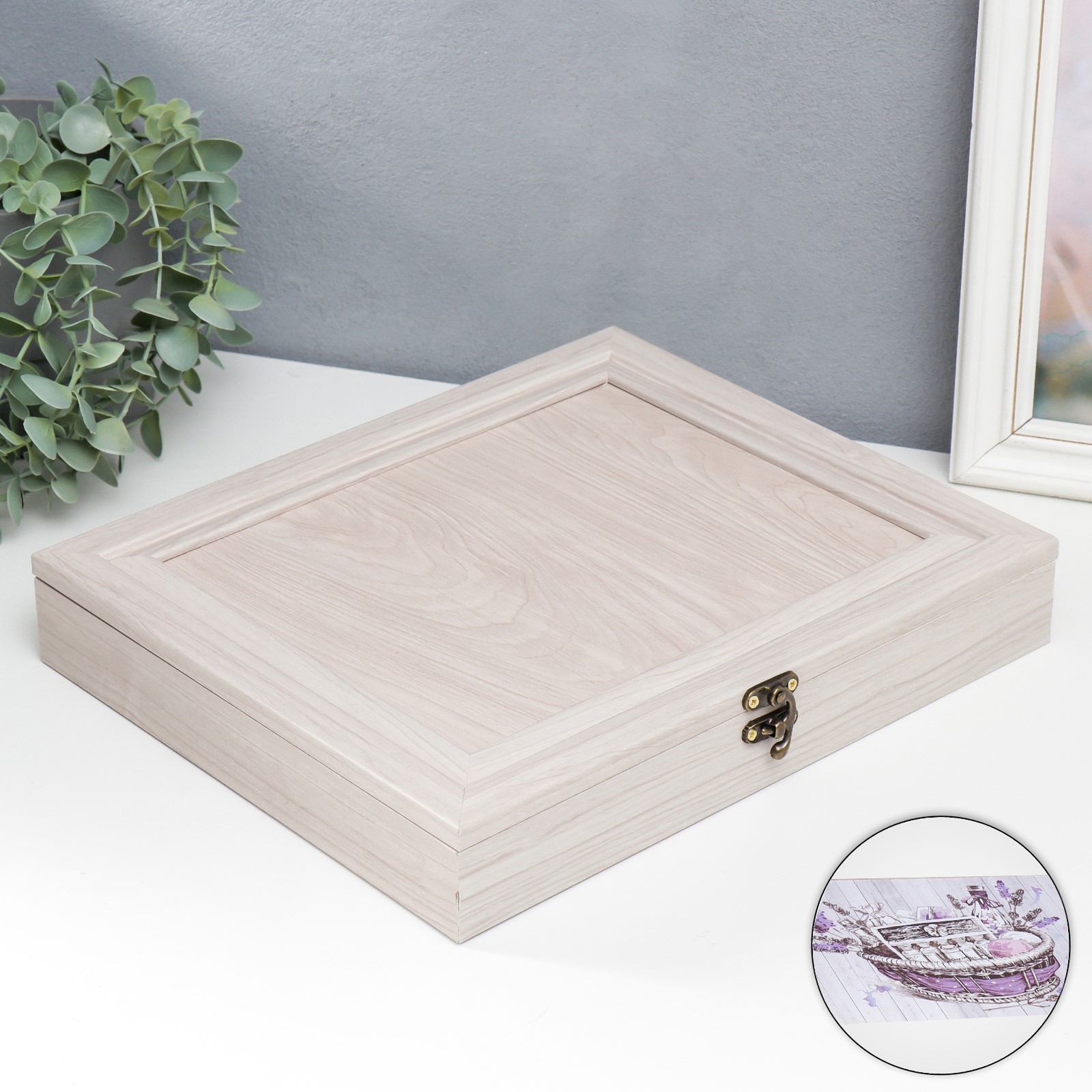 Изображение товара Шкатулка Молочный дуб 31x26.5x5 см — декоративная, с рисунком внутри