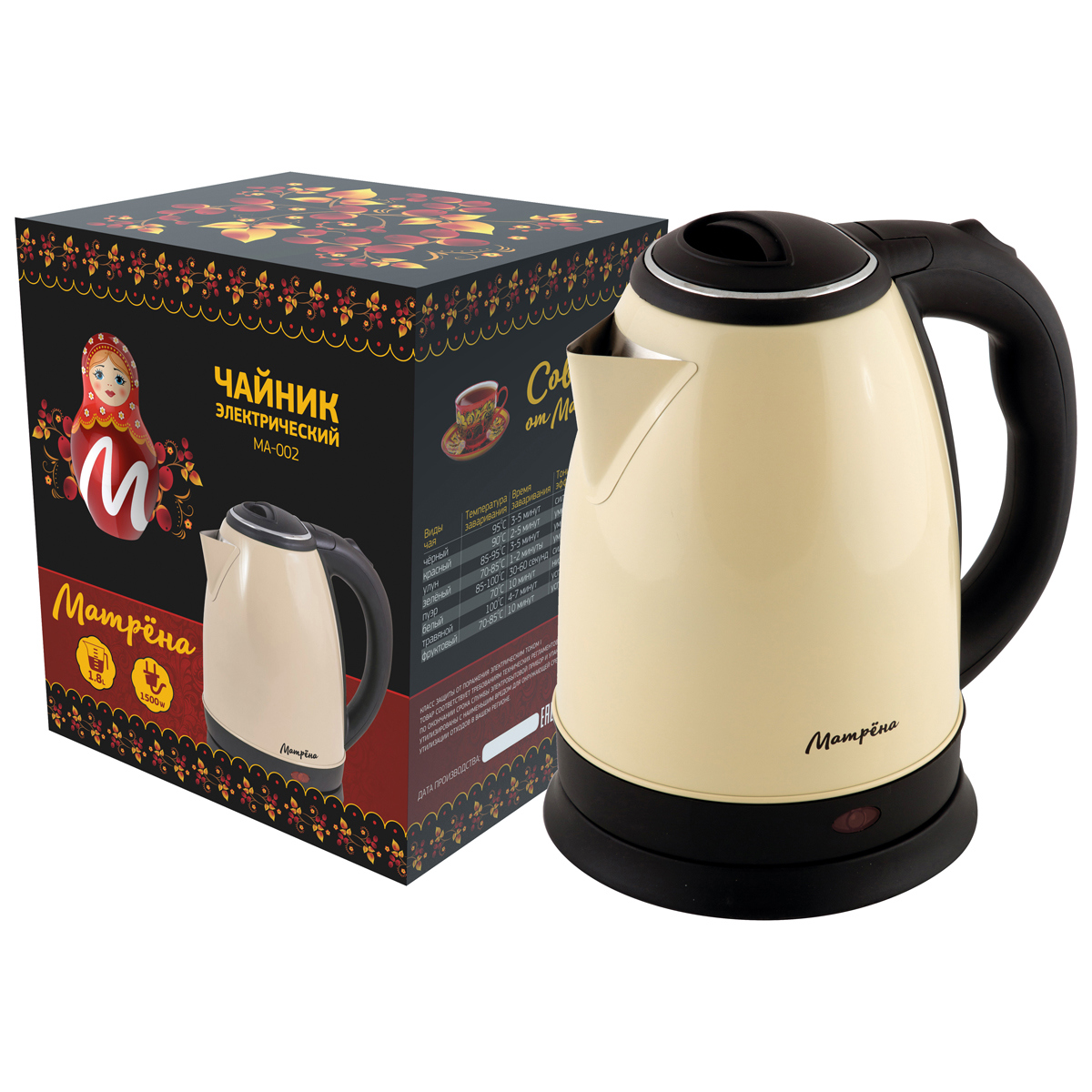 Изображение товара Электрический чайник МАТРЁНА 212131 1.8 л спиральный нагреватель безопасный