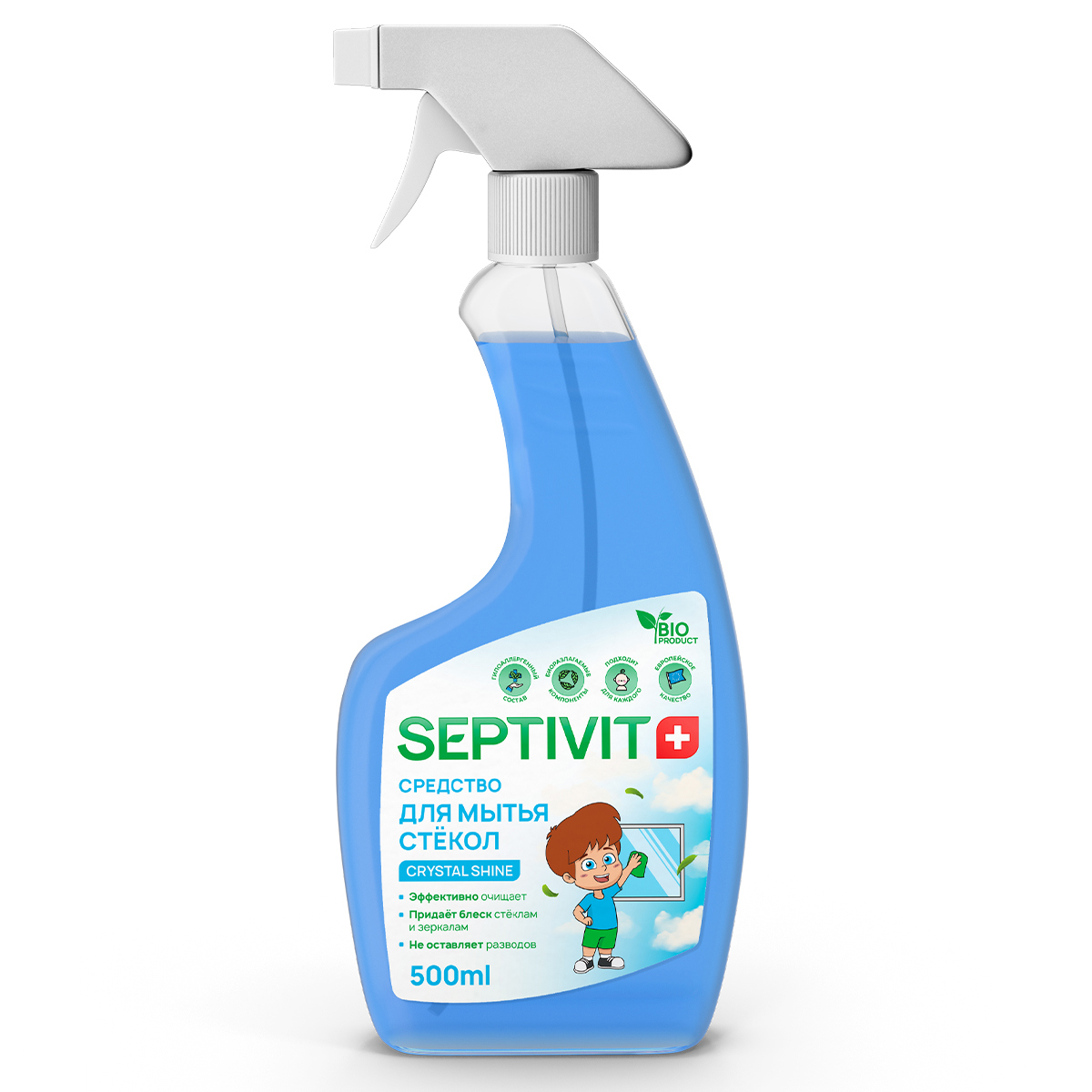 Изображение товара Средство для мытья стекол и зеркал Septivit Crystal Shine S SPTV_glass_shine_500 500 мл Изображение товара Средство для мытья стекол и зеркал Septivit Crystal Shine S SPTV_glass_shine_500 500 мл