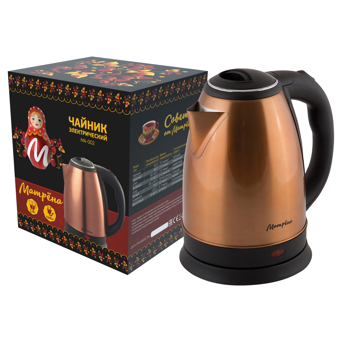 Изображение товара Электрический чайник Матрёна 212136 1,8л спираль автомат защита