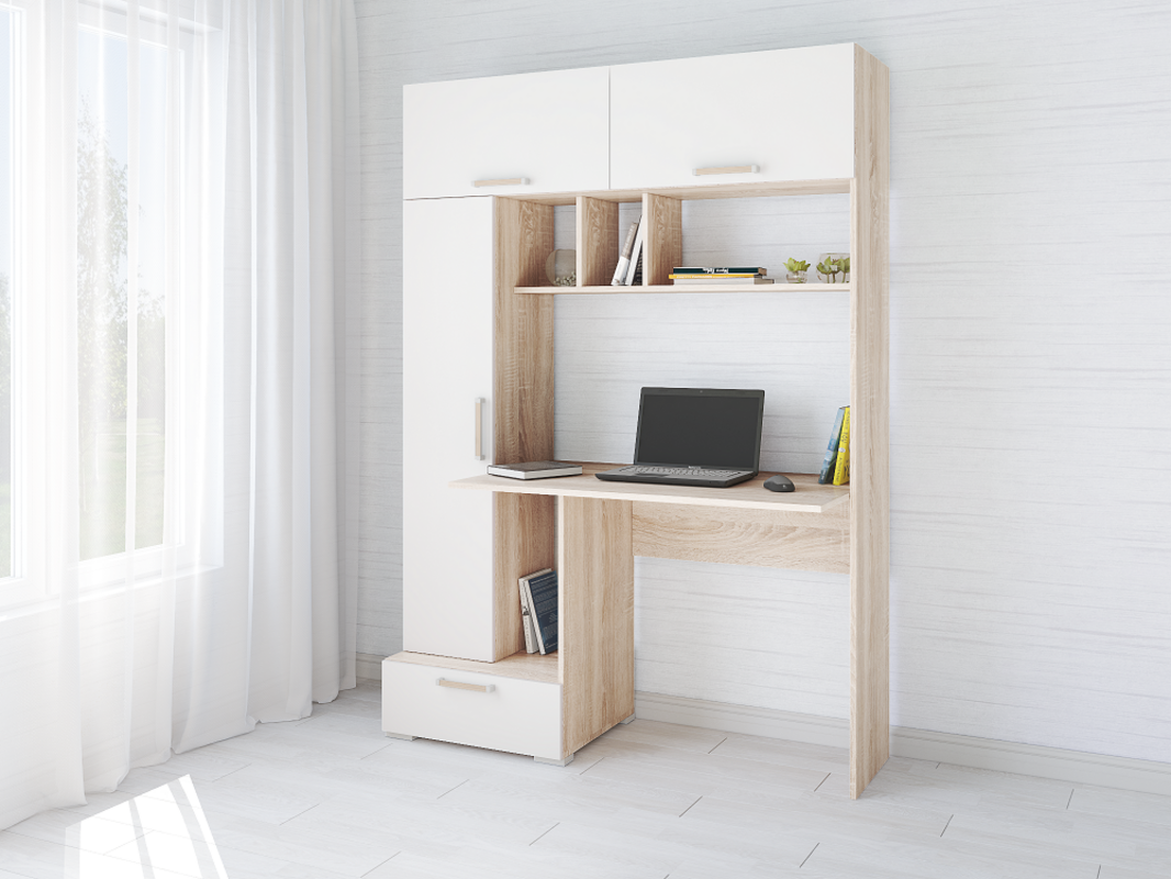 Изображение товара Компьютерный офисный стол Тэкс Квартет-11 132x185x60 см ЛДСП белый бежевый