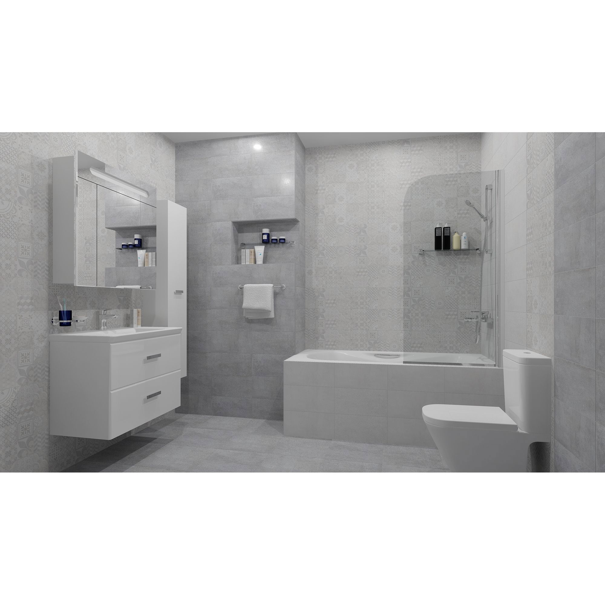 Изображение товара Плитка настенная Bastion 20х40 см серый с орнаментом