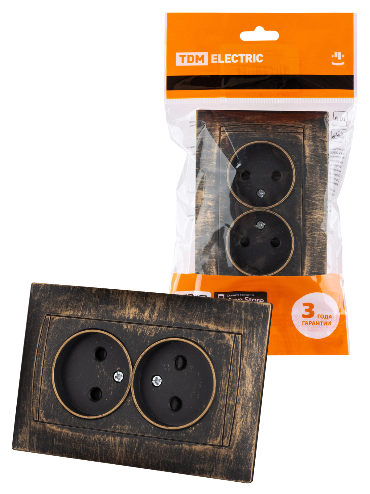 Изображение товара Розетка двойная встраиваемая Tdm electric Лама SQ1815-0753 со шторками цвет бронза
