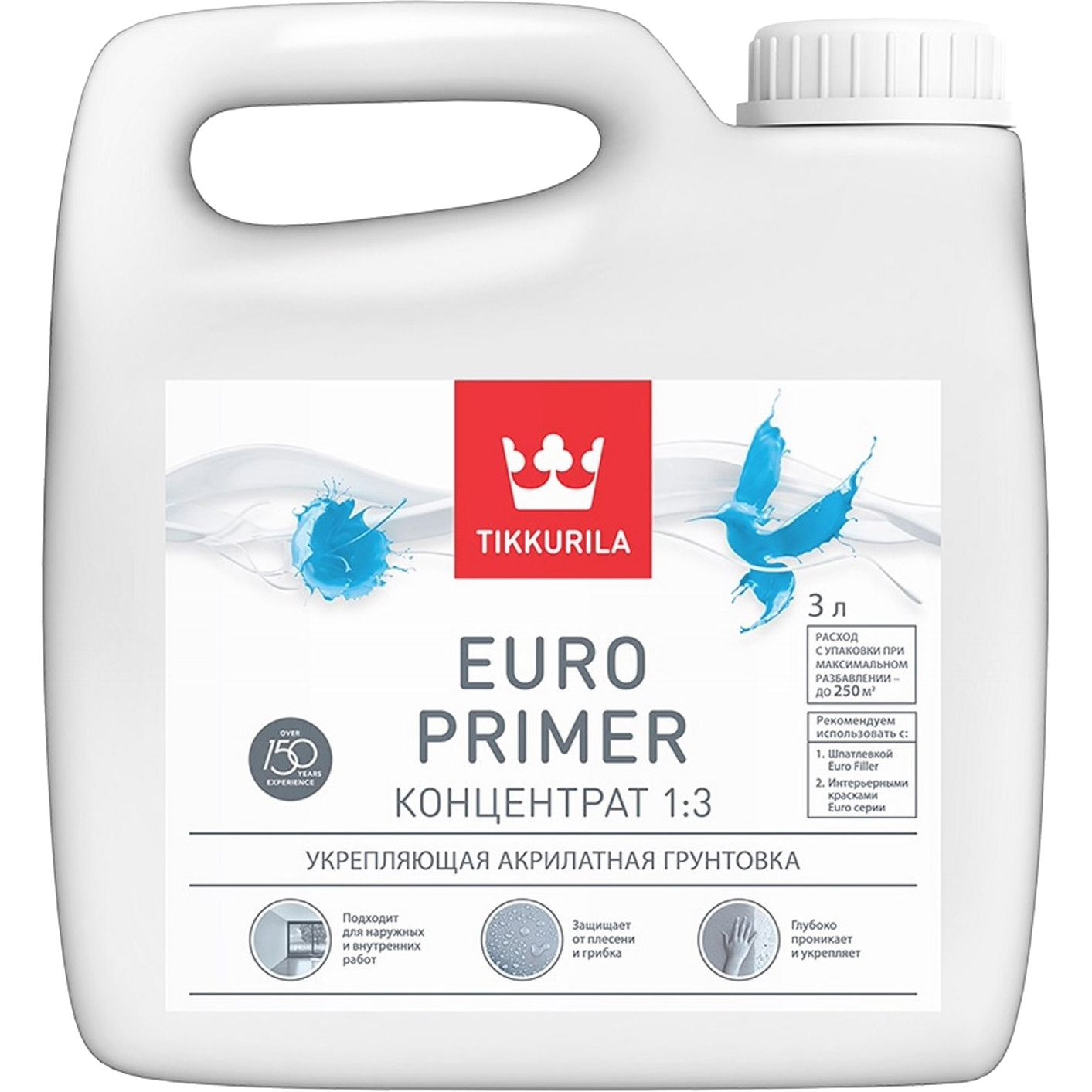Изображение товара Грунтовка концентрат 1:3 Tikkurila Euro primer 3 л Изображение товара Грунтовка концентрат 1:3 Tikkurila Euro primer 3 л