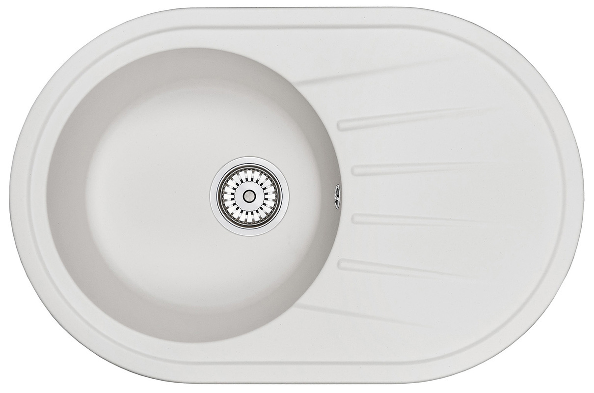 Изображение товара Мойка кухонная GRANULA кварцевая ST-7601 белый овальная 76х50 см врезная