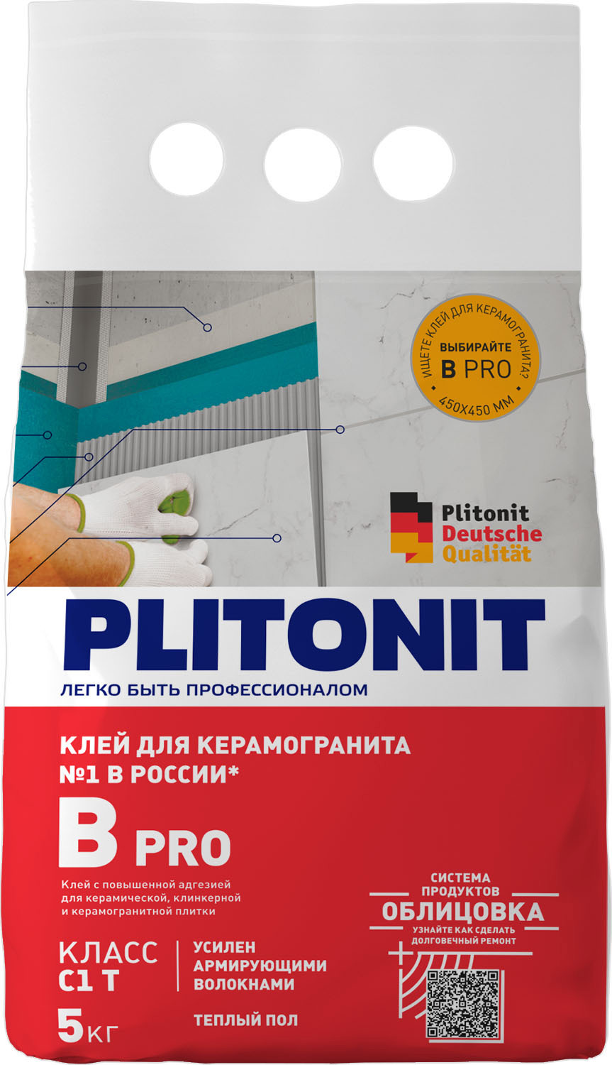 Изображение товара Клей для плитки Plitonit Pro B 5 кг - влагостойкий морозостойкий монтажный клей