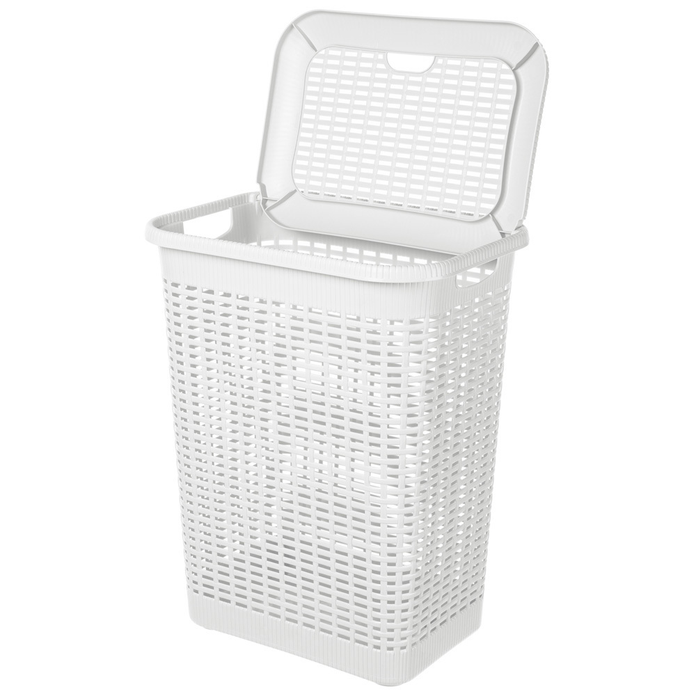 Изображение товара Корзина для белья Econova белая, пластиковая, 30 л, с крышкой