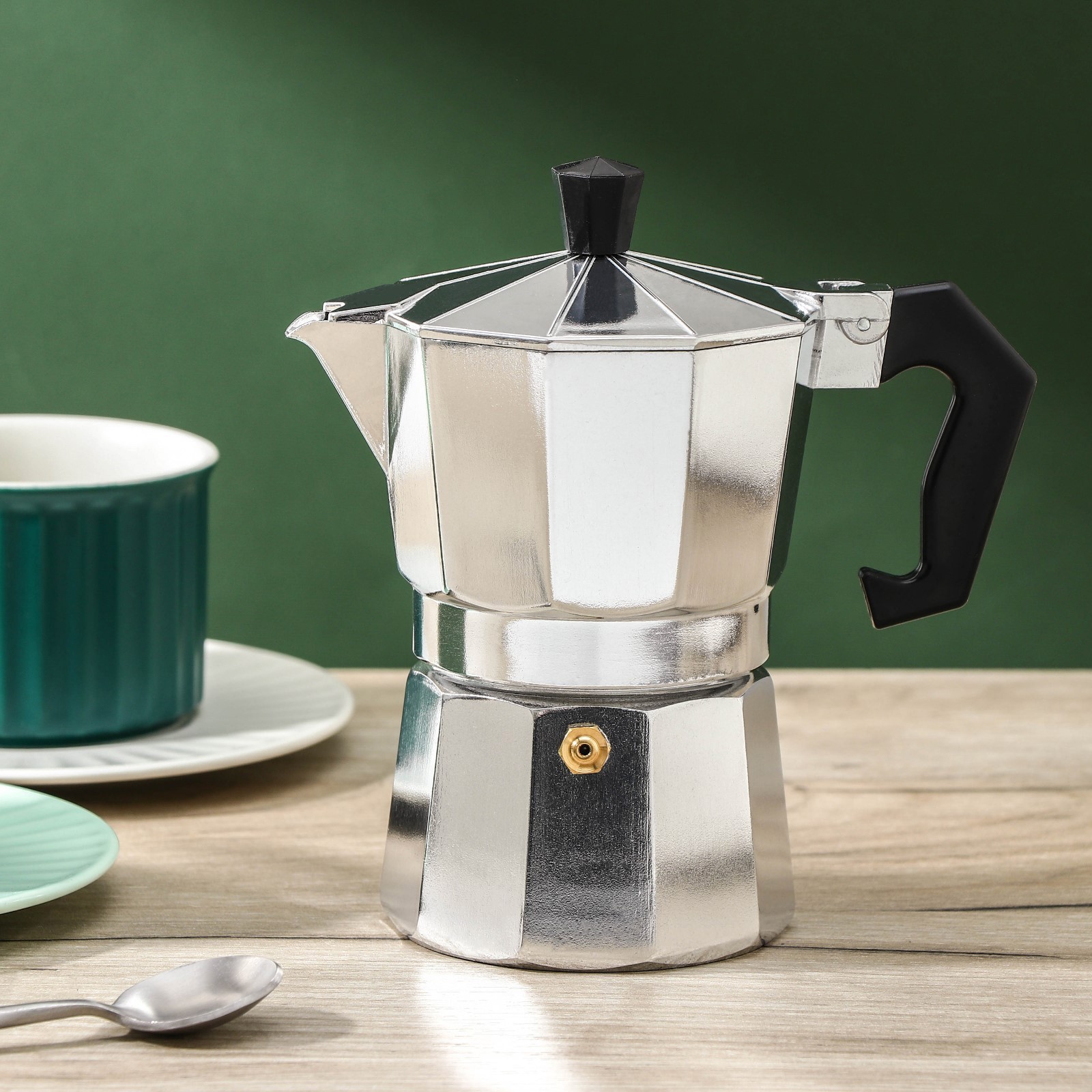 Изображение товара Гейзерная кофеварка Доляна Alum 150 мл 1 чашка пластик и металл цвет сталь