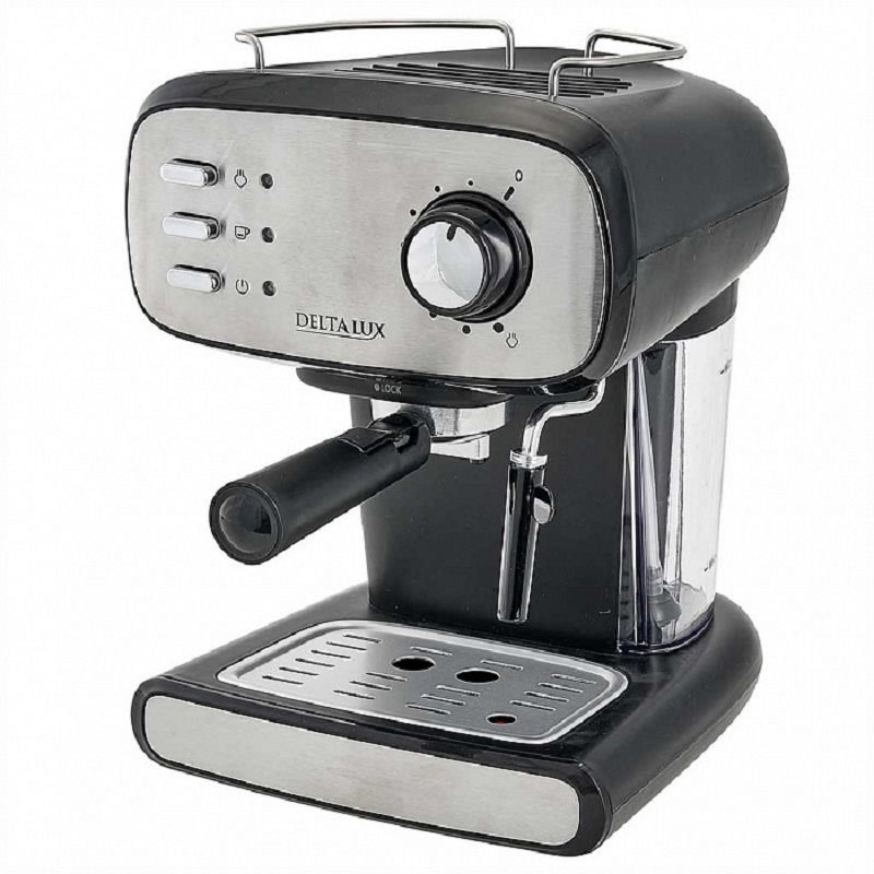 Изображение товара Рожковая кофеварка Delta Lux DE-2004 15 бар 1,2 л черная для эспрессо капучино латте