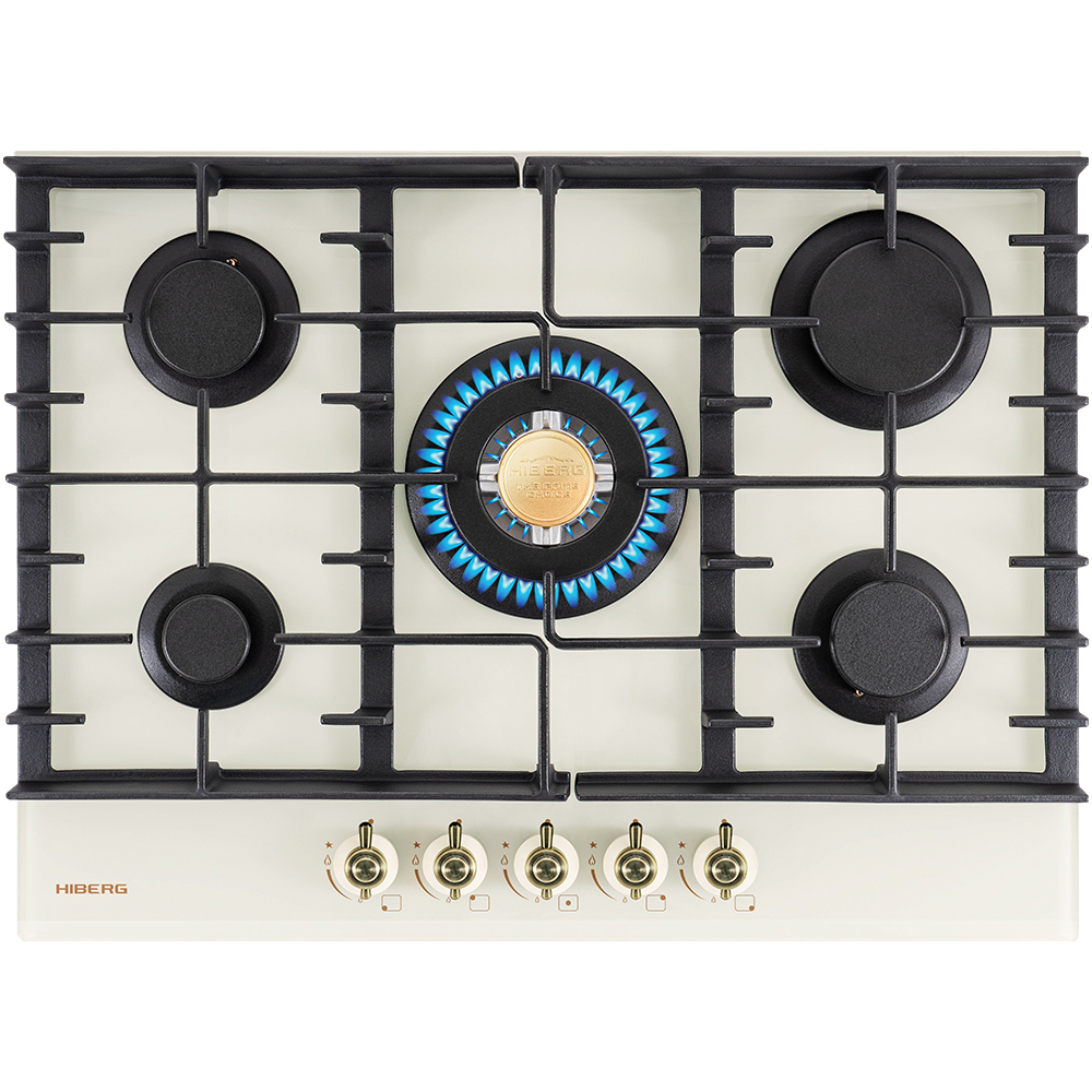 Изображение товара Газовая варочная панель Hiberg VM 7055 RY бежевый 5 конфорок с WOK-контролем