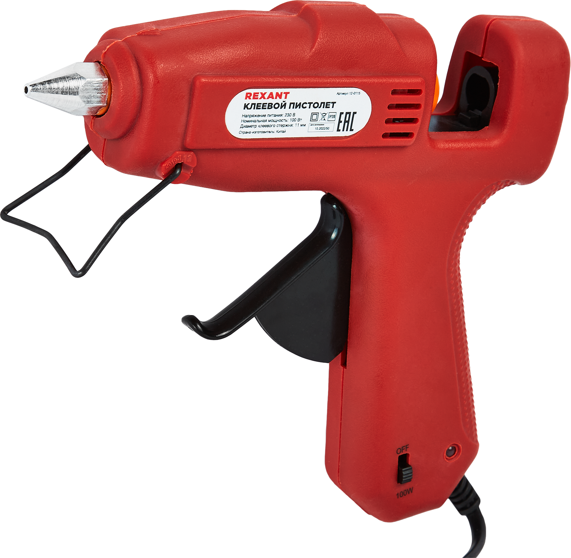 Изображение товара Клеевой пистолет Rexant 12-0115, мощность 100 Вт, стержни 11 мм