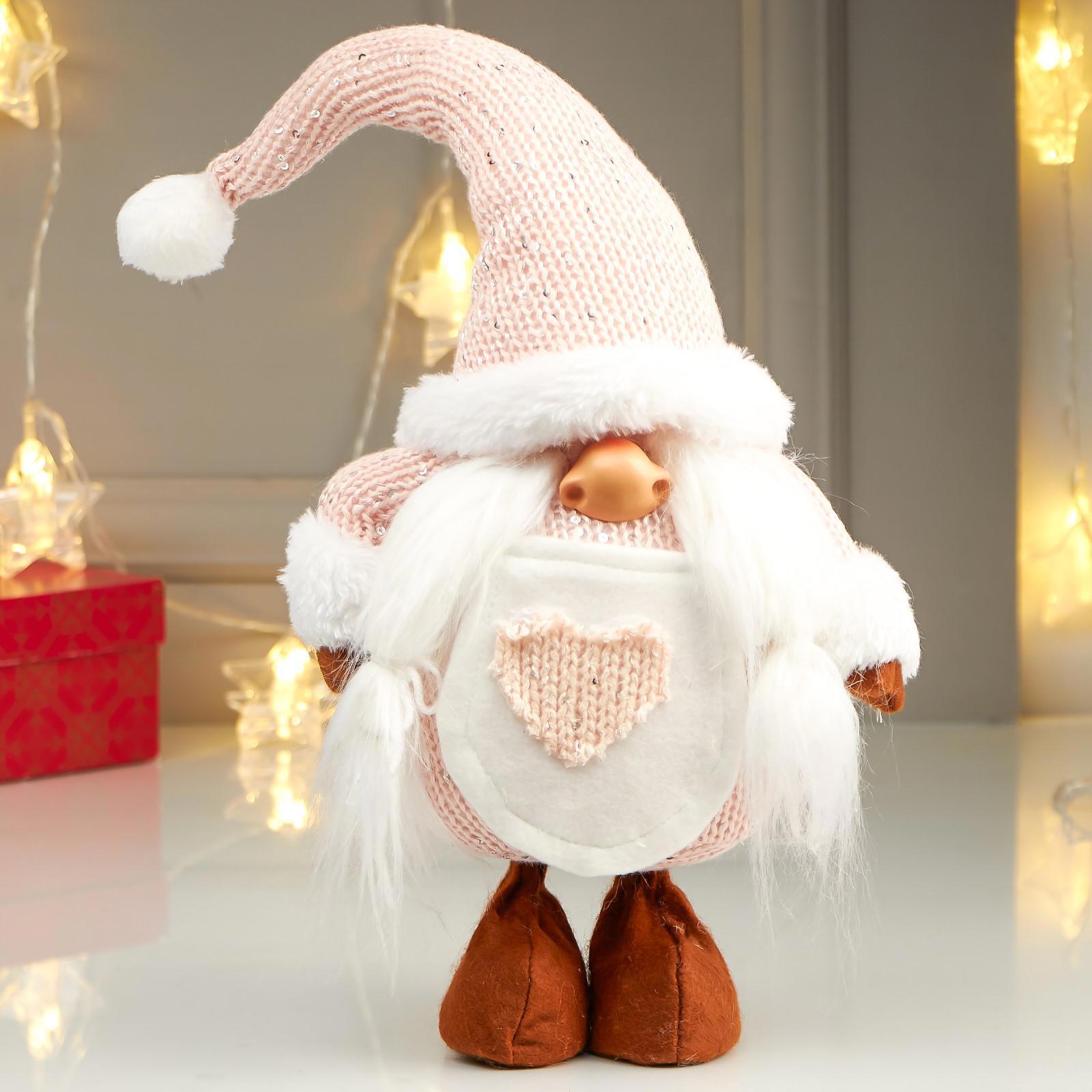 Изображение товара Кукла интерьерная "Бабусечка в розовом колпаке, с сердечком на переднике" 49x14x22 см