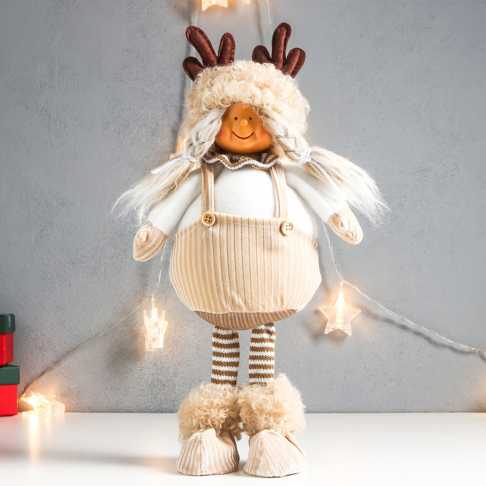 Изображение товара Кукла интерьерная "Девчонка пухлая в шапке с рожками" 43x20x11см