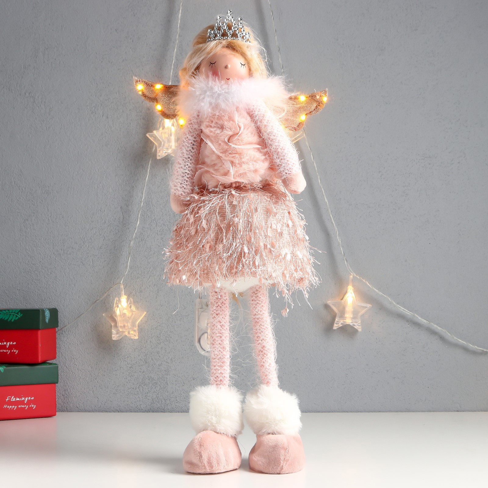 Изображение товара Кукла интерьерная свет "Ангелочек-принцесса, в розовом наряде" 41x12x12 см