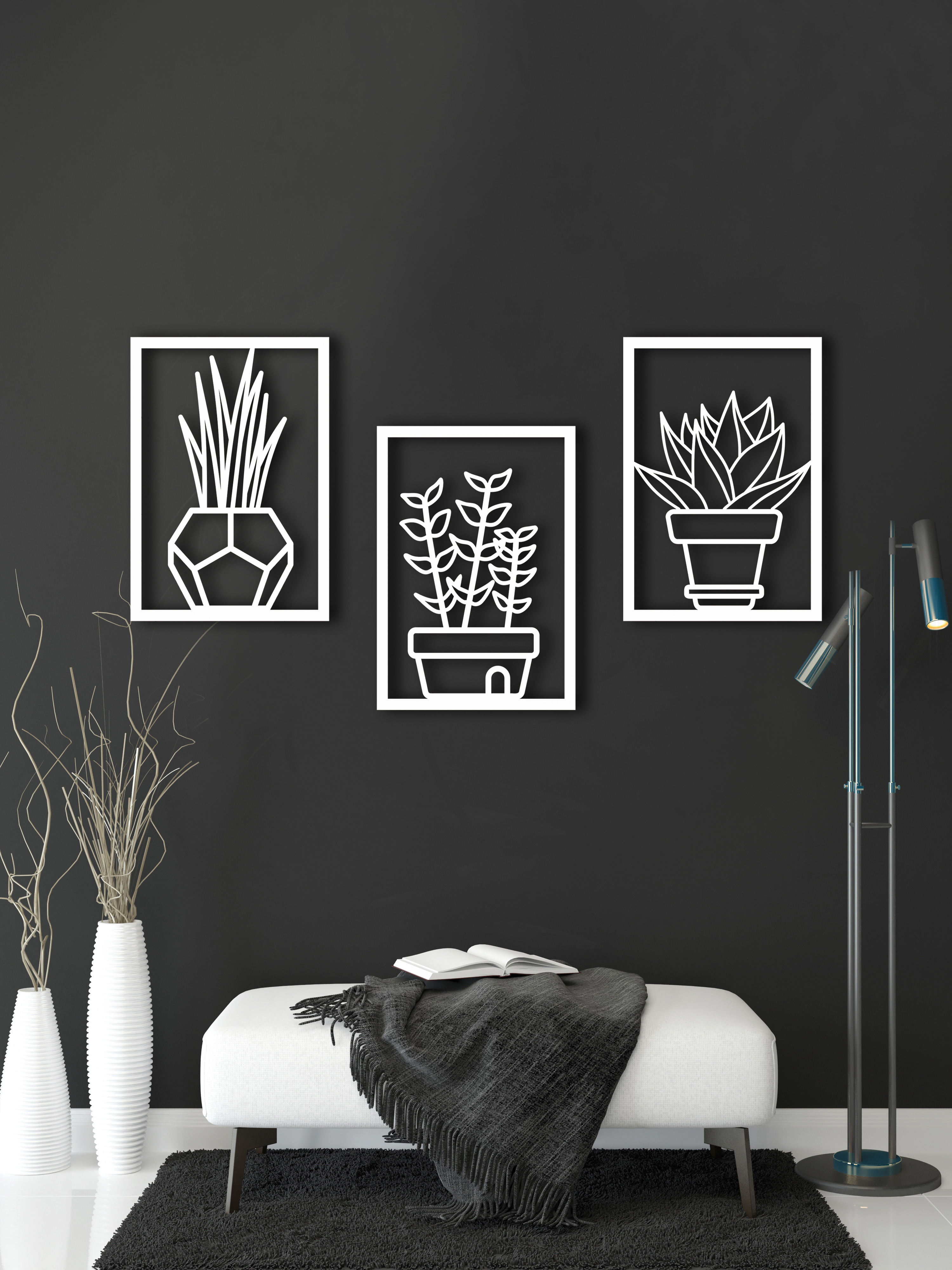 Изображение товара Декоративное деревянное панно ArtCore малое "Горшочки" цвет белый