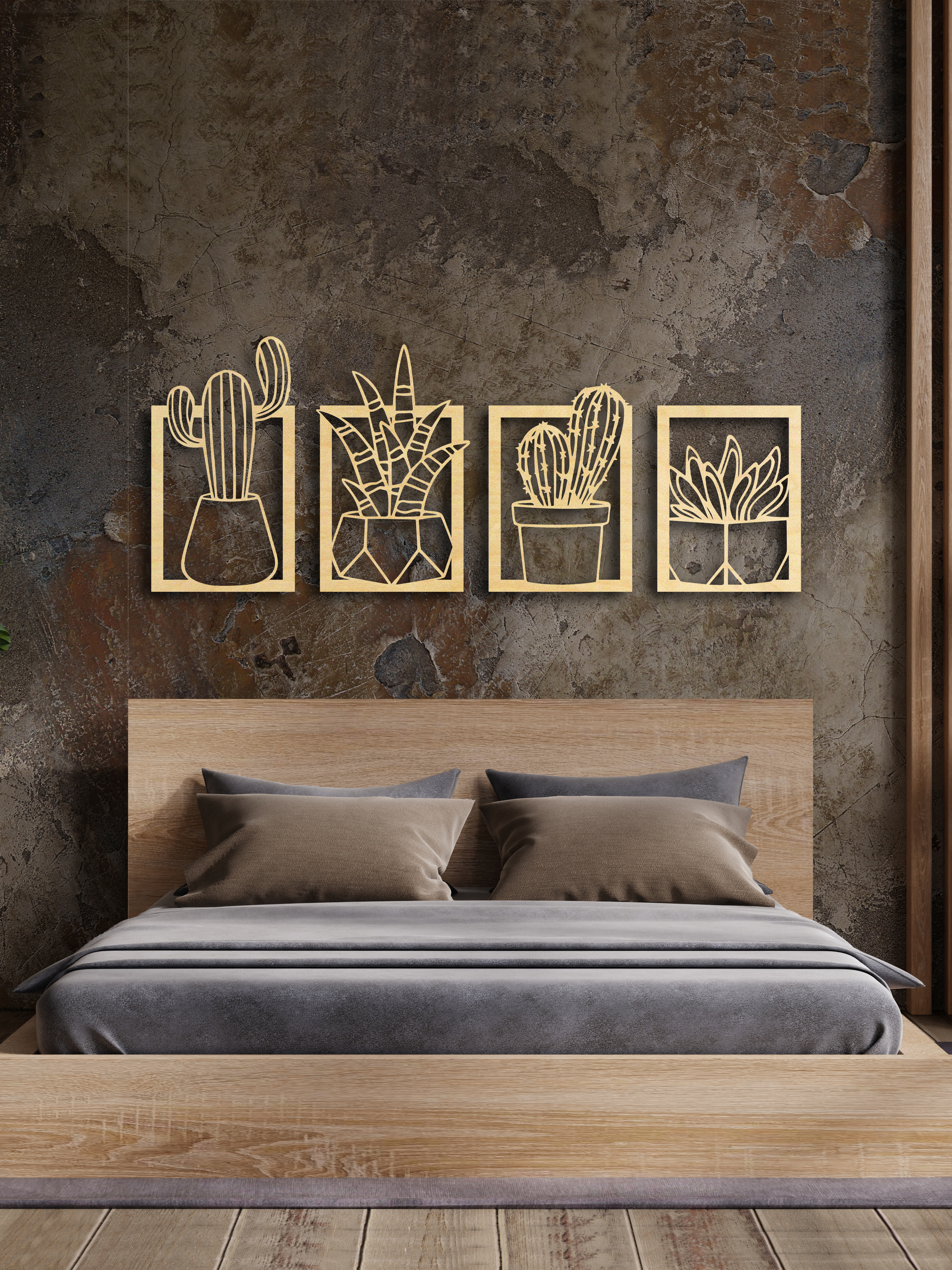 Изображение товара Декоративное деревянное панно ArtCore малое "Кактусы" цвет натуральный