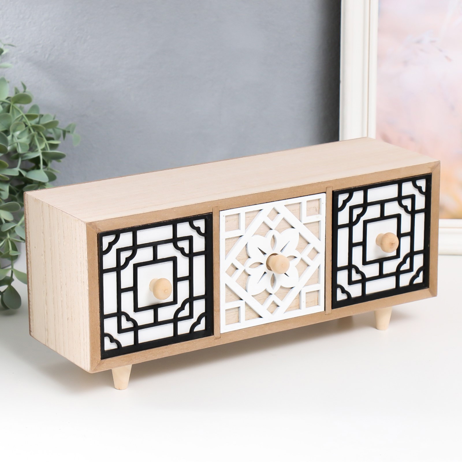 Изображение товара Шкатулка-комод Геометрия востока, 3 ящика, дерево, 10x33x14.5 см