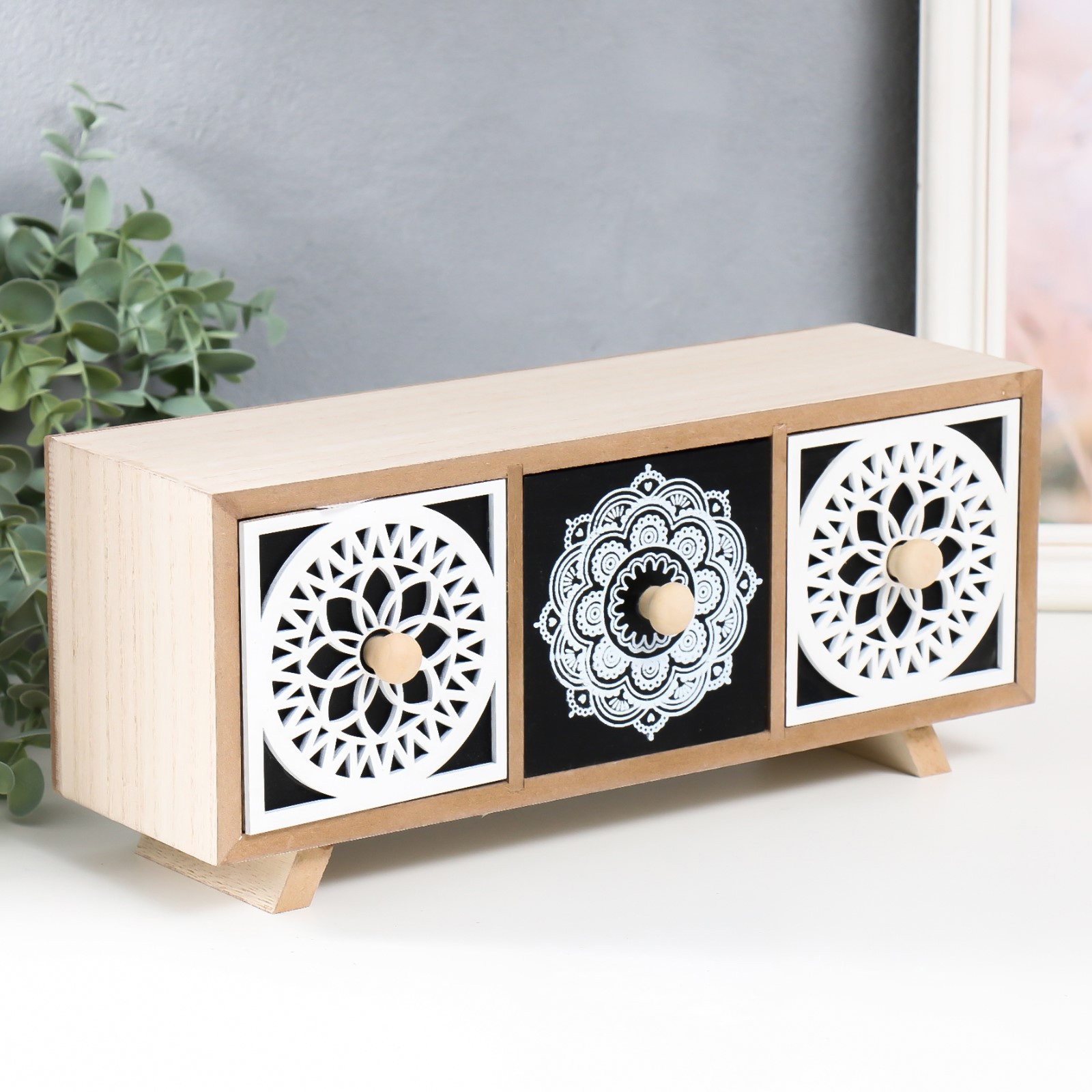 Изображение товара Шкатулка комод 3 ящика "Цветочные круги" 10x33x14.5 см