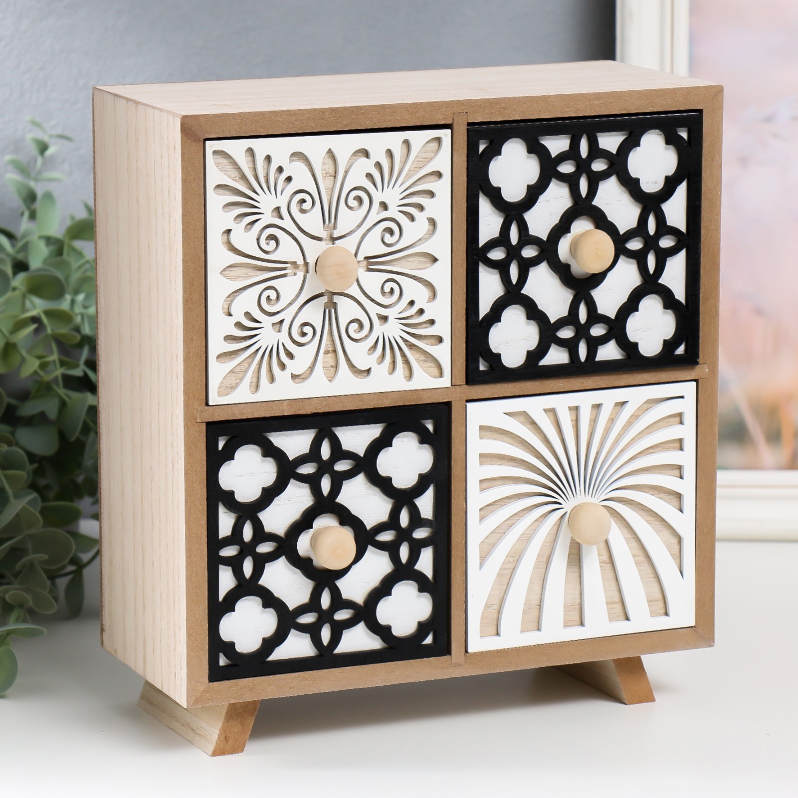 Изображение товара Шкатулка комод 4 ящика "Узоры в квадратах" 22.5x10x24.5 см