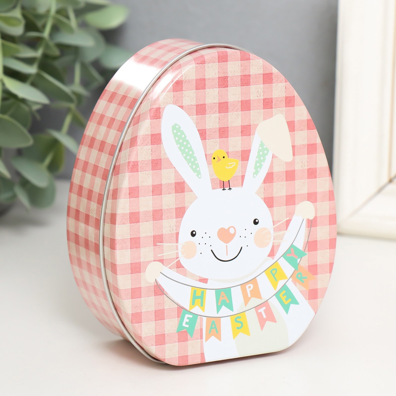 Изображение товара Шкатулка яйцо "Зайчик с растяжкой Счастливой Пасхи" 11.7x9.2x4.5 см