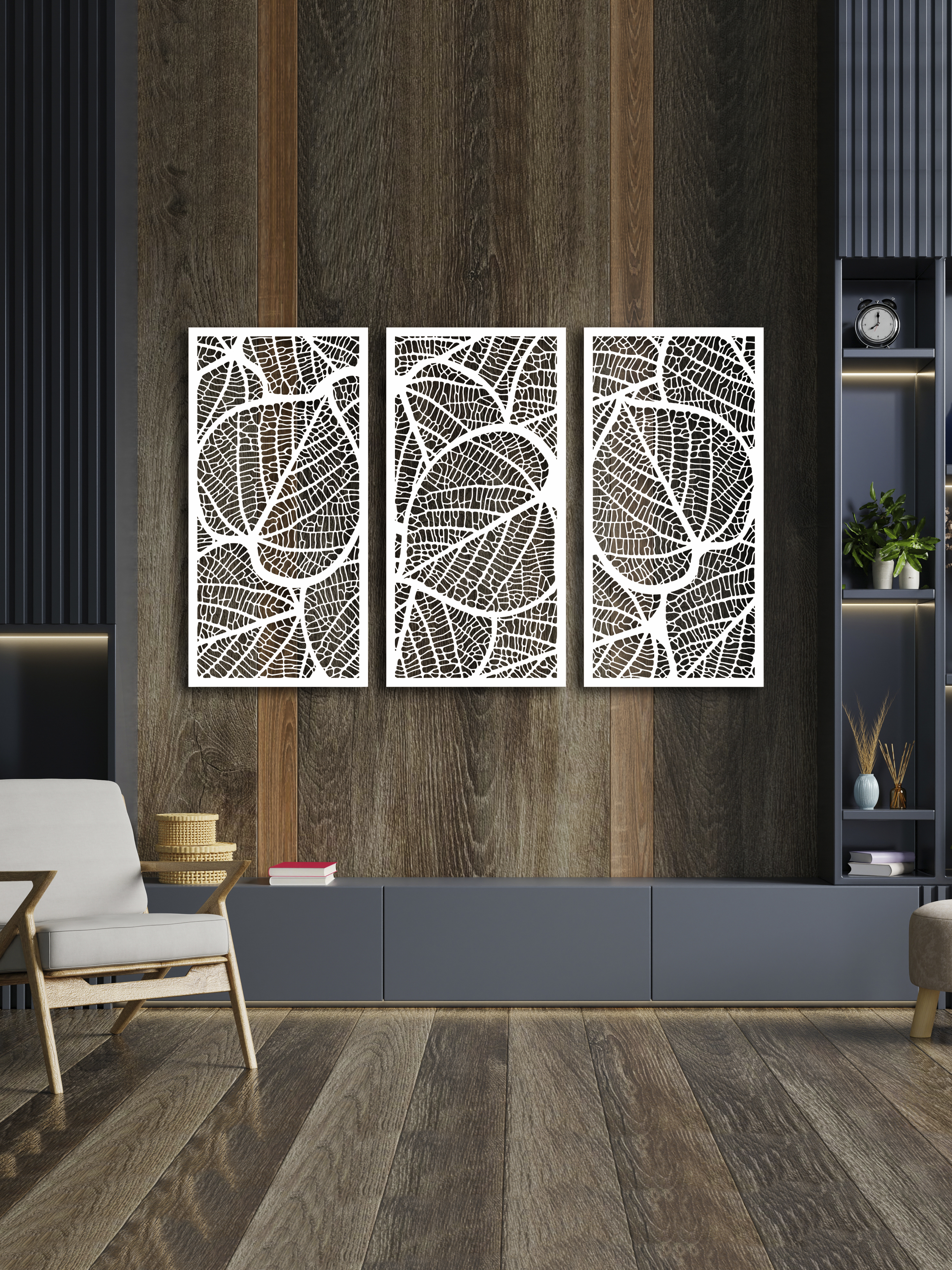 Изображение товара ArtCore Панно из фанеры 120 см Листья Белый