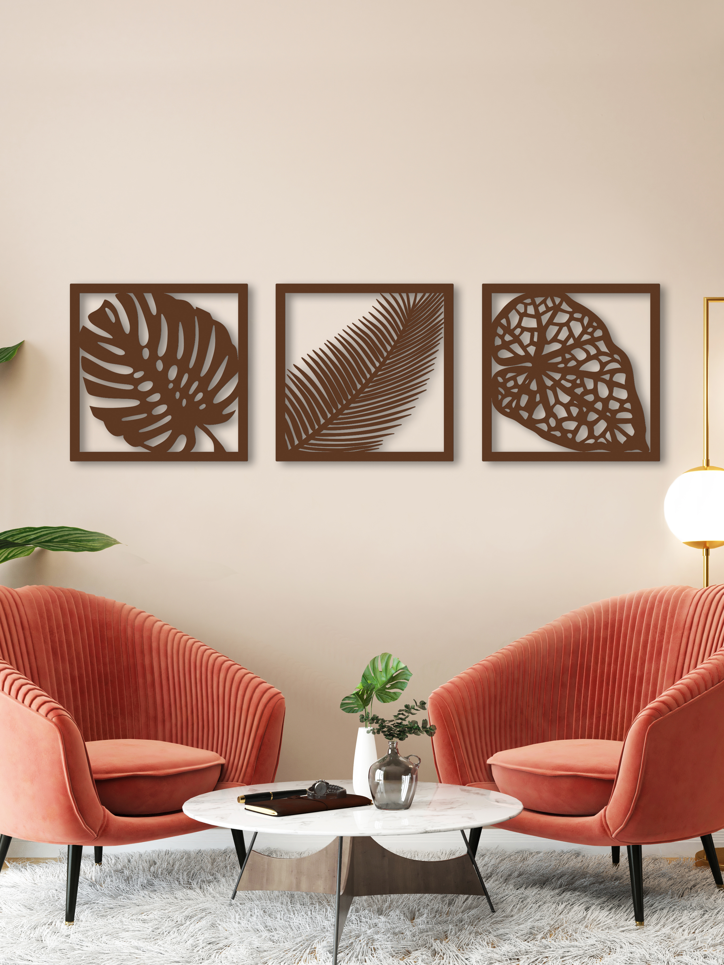 Изображение товара Декоративное деревянное панно ArtCore большое "3 листа" цвет коричневый