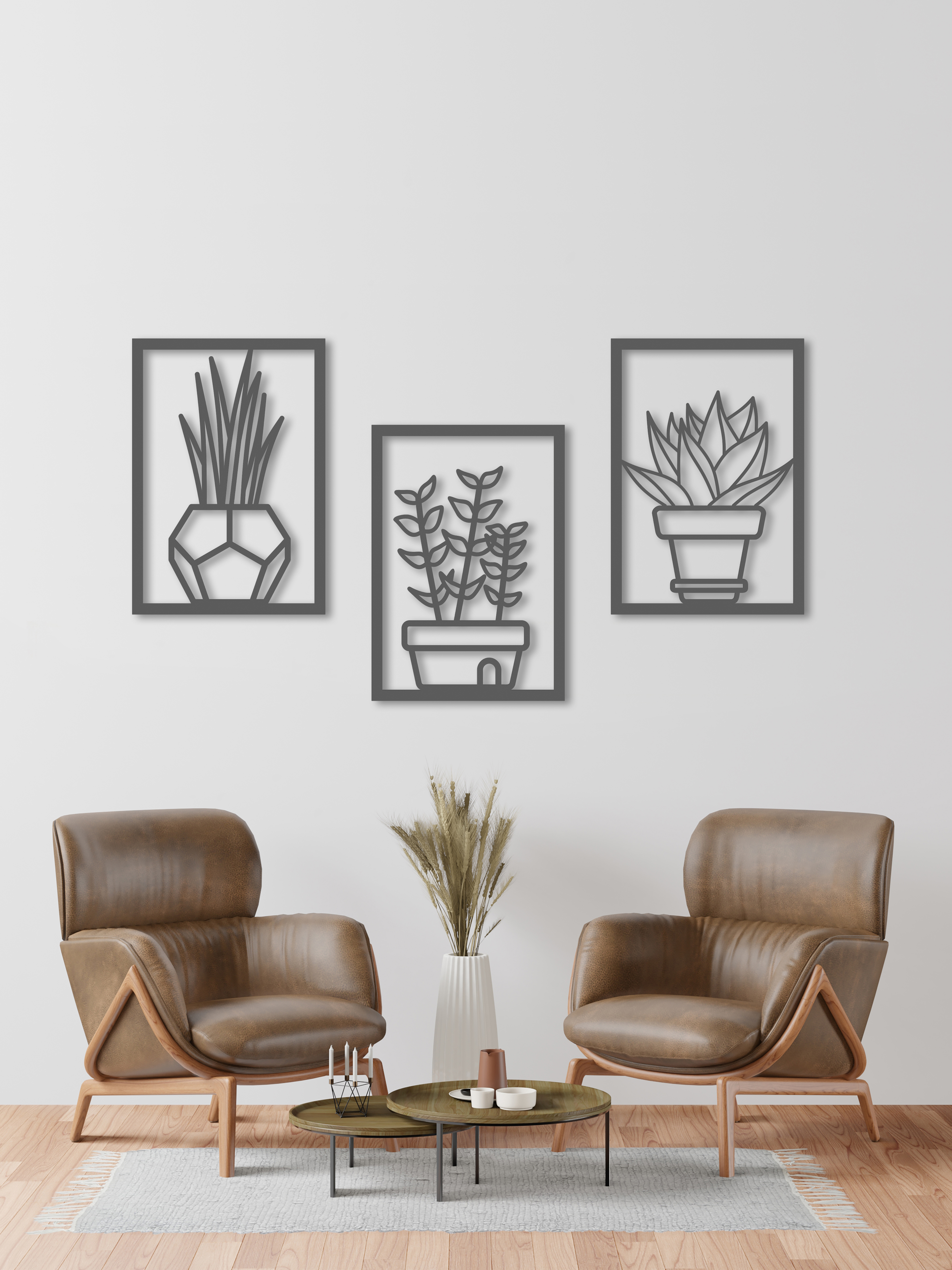 Изображение товара ArtCore Горшочки: декоративное панно из фанеры серый 160 см