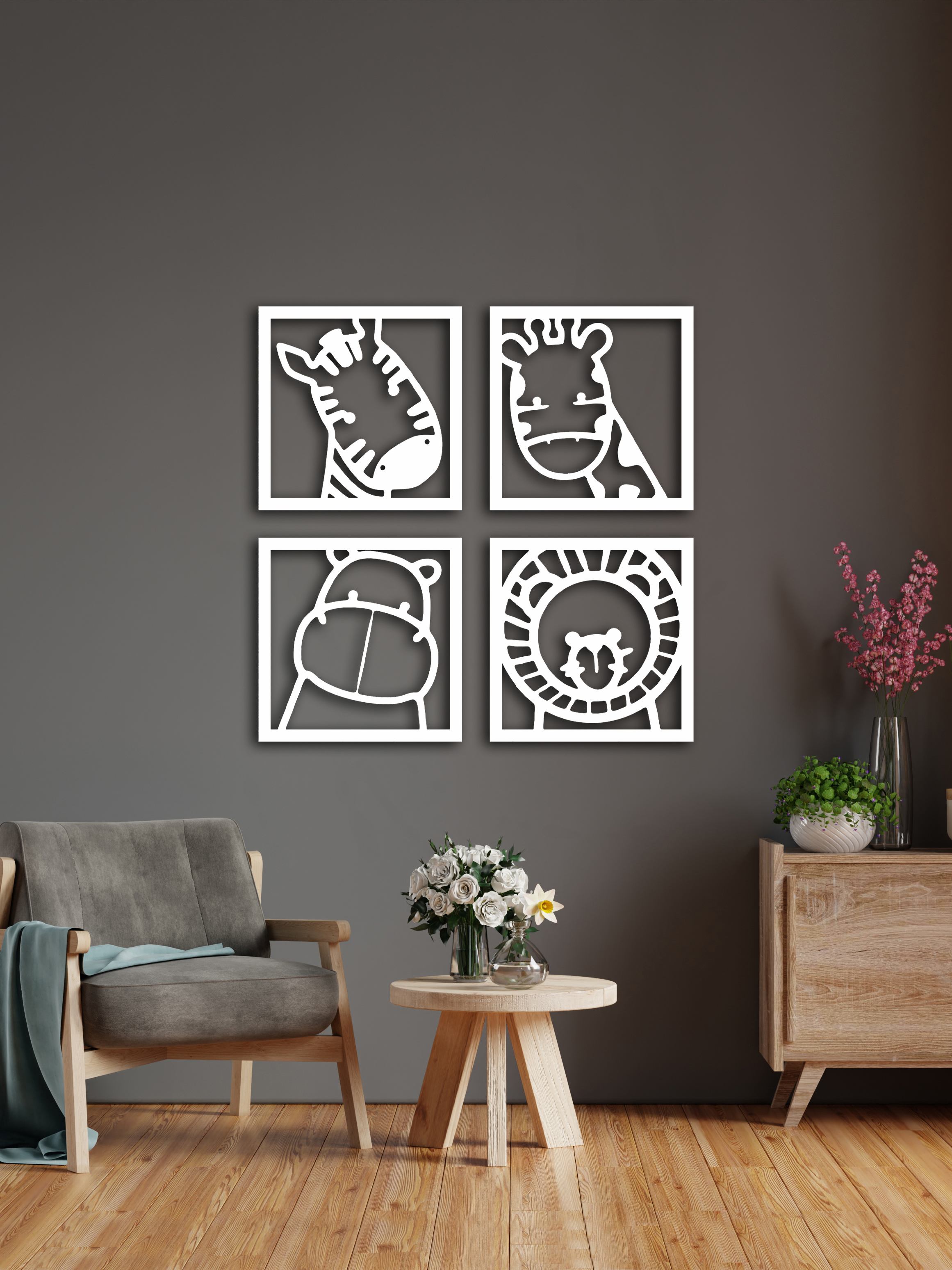 Изображение товара Декоративное деревянное панно ArtCore большое "Зоопарк" цвет белый