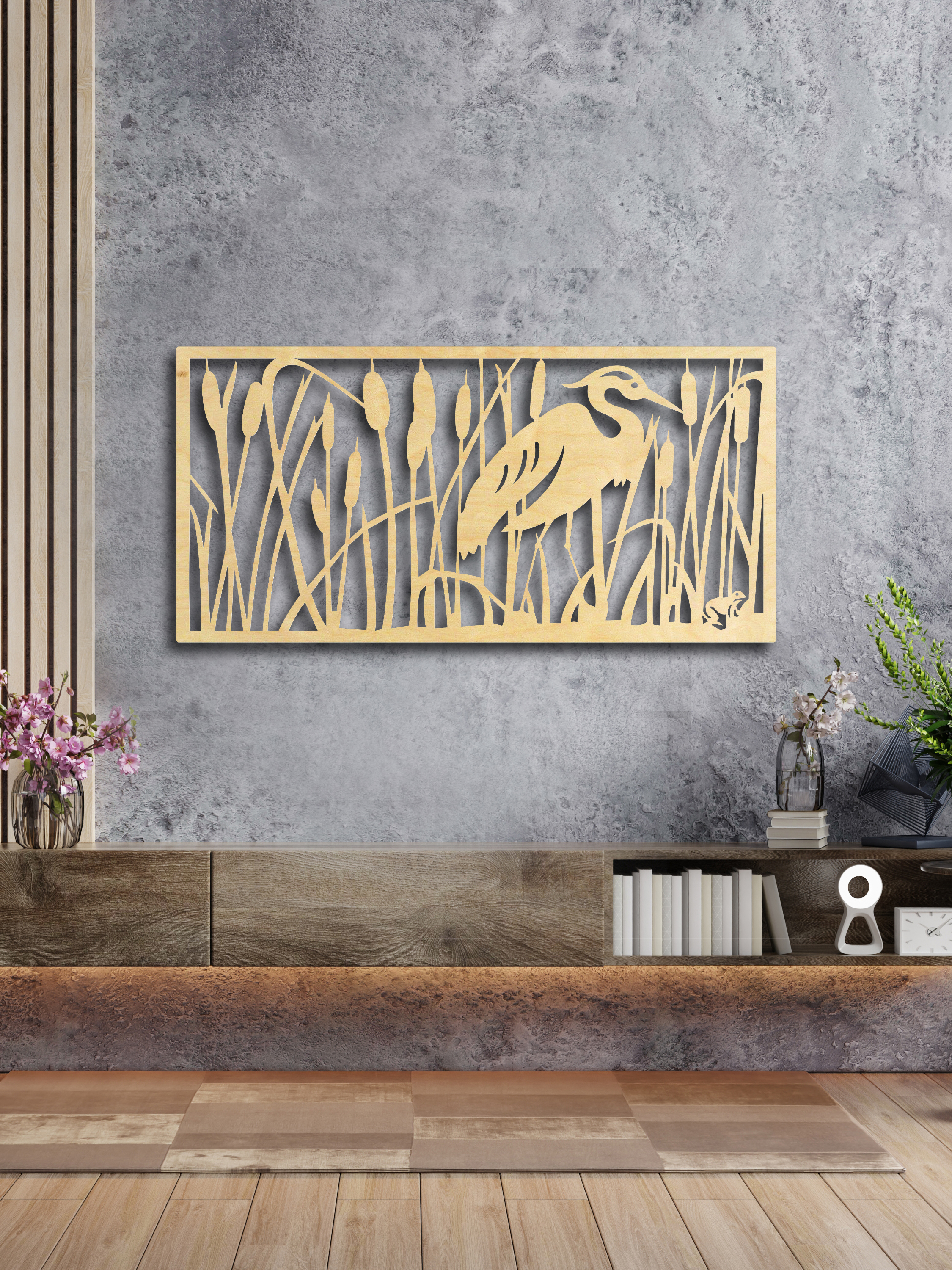 Изображение товара ArtCore Цапля — декоративное панно из фанеры, 74 см, натуральный