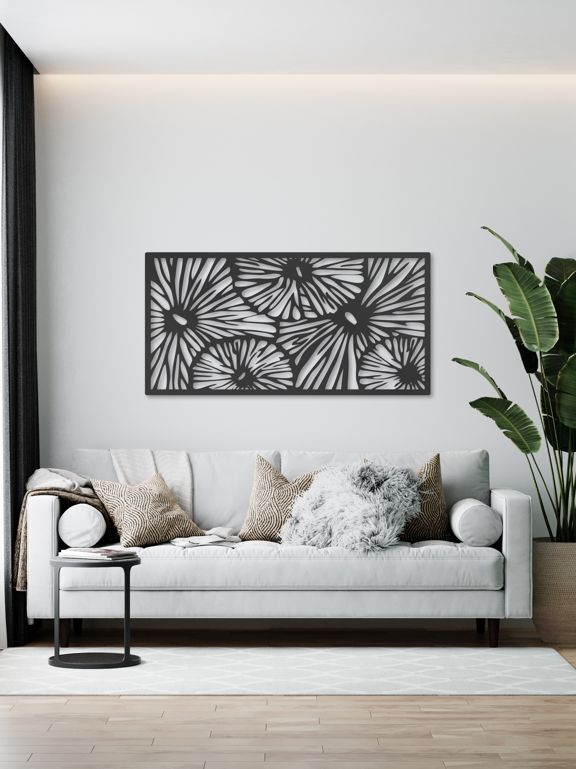 Изображение товара Декоративное деревянное панно ArtCore большое "Хризантема" цвет черный