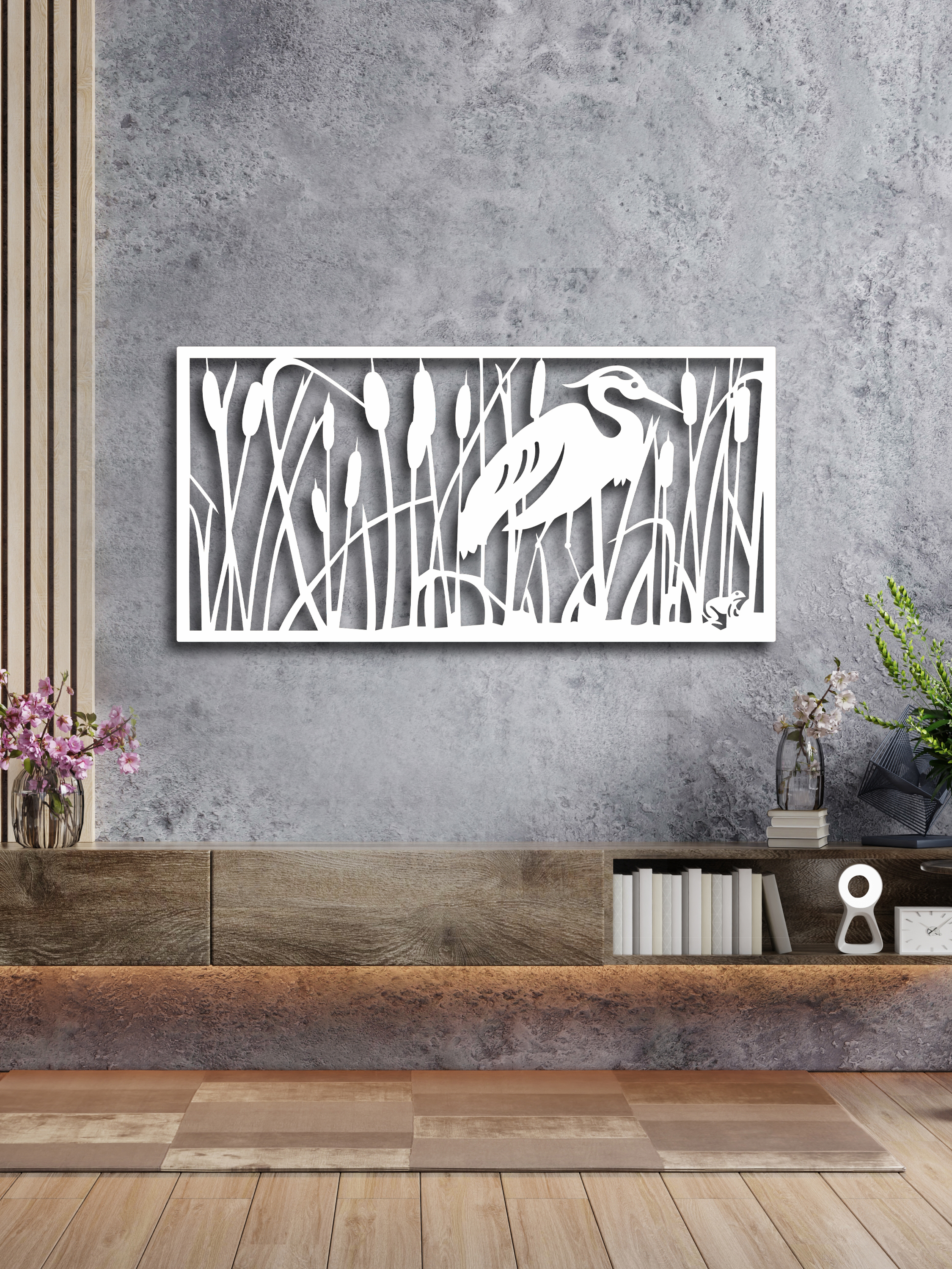 Изображение товара Декоративное деревянное панно ArtCore большое "Цапля" цвет белый