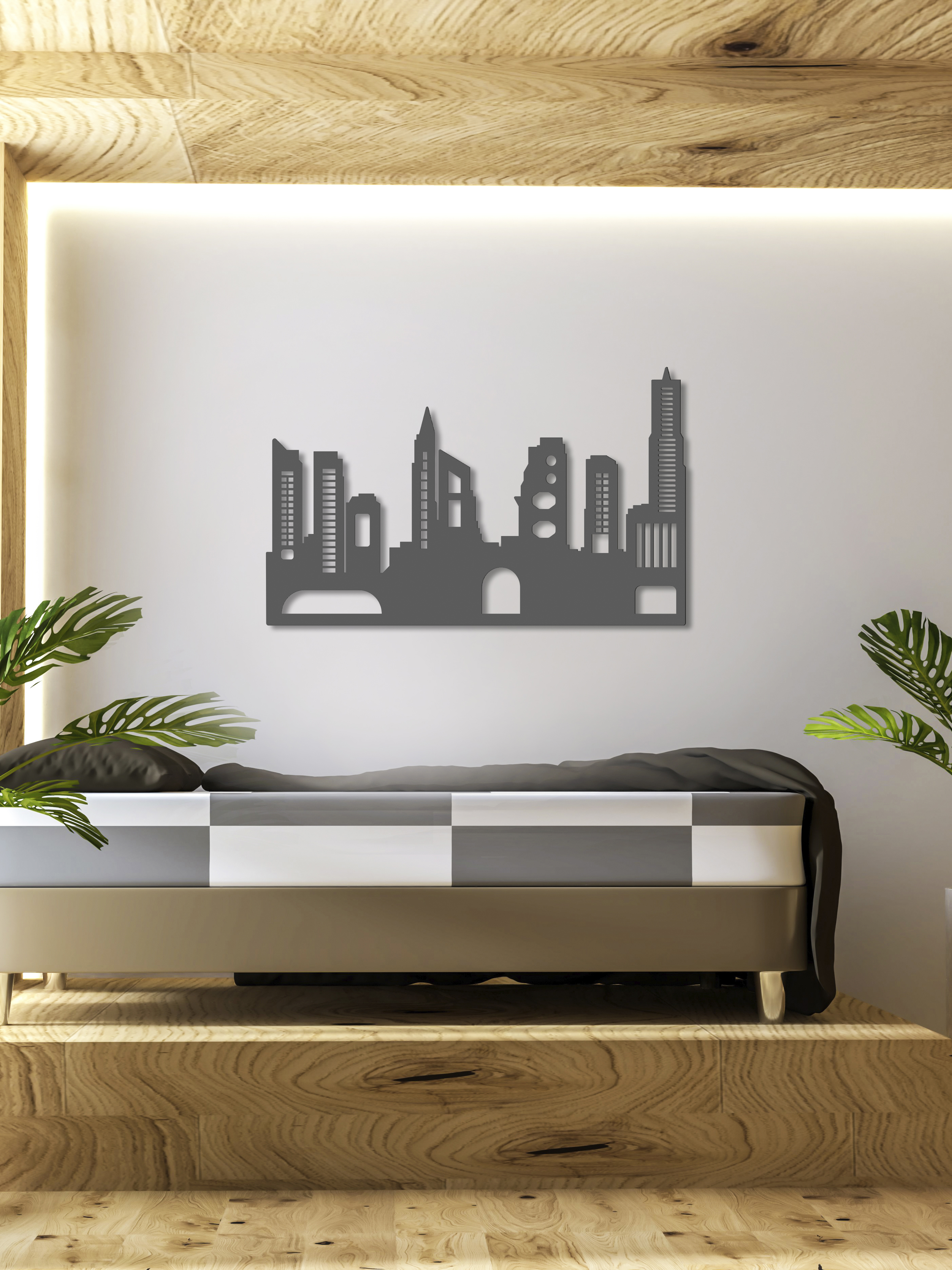 Изображение товара Декоративное деревянное панно ArtCore большое "Мегаполис" цвет серый