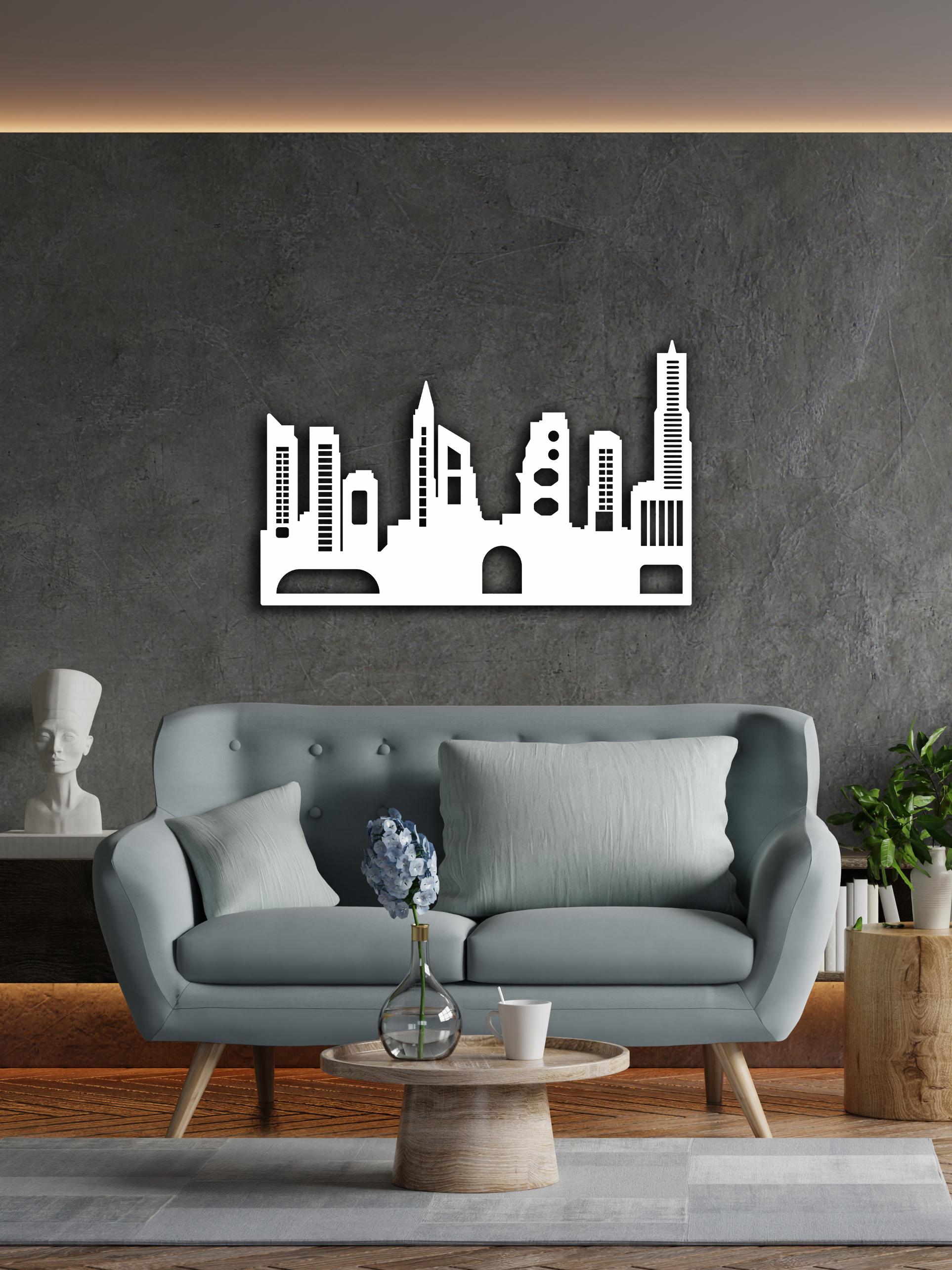 Изображение товара Декоративное деревянное панно ArtCore большое "Мегаполис" цвет белый