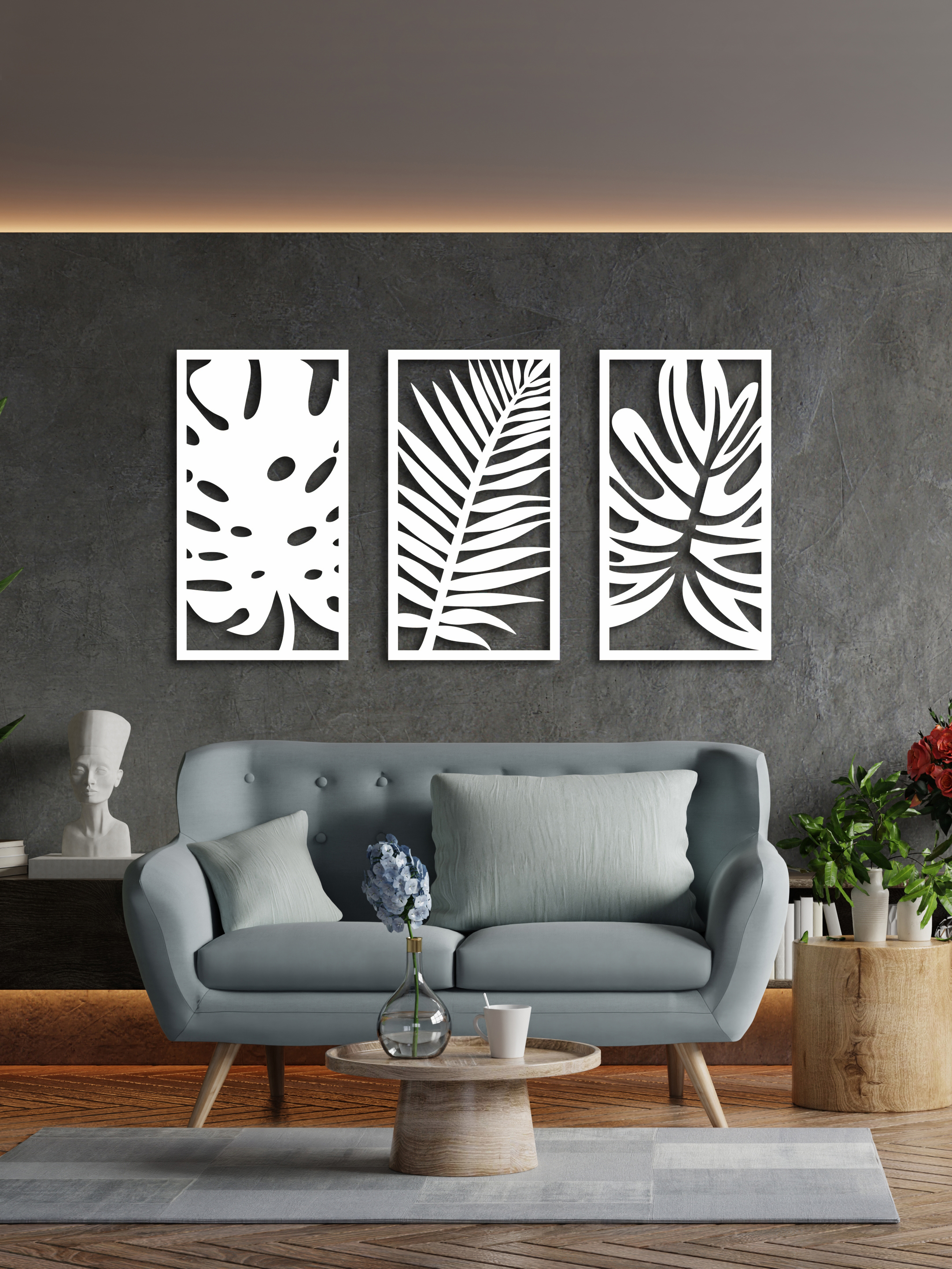 Изображение товара ArtCore Листья — декоративное панно из фанеры 150 см, белый