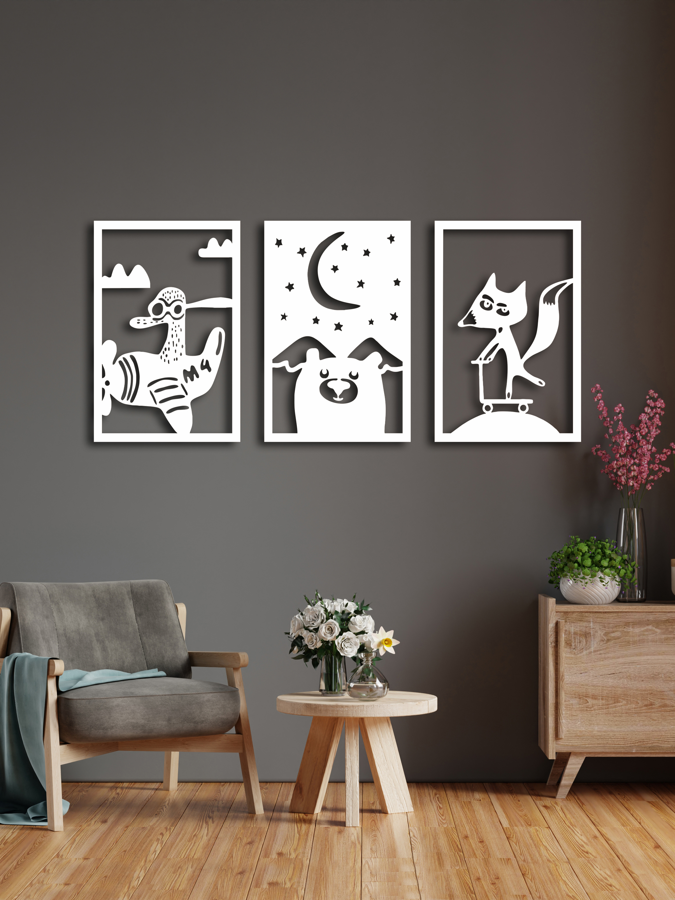 Изображение товара Декоративное деревянное панно ArtCore большое "Мульт" цвет белый