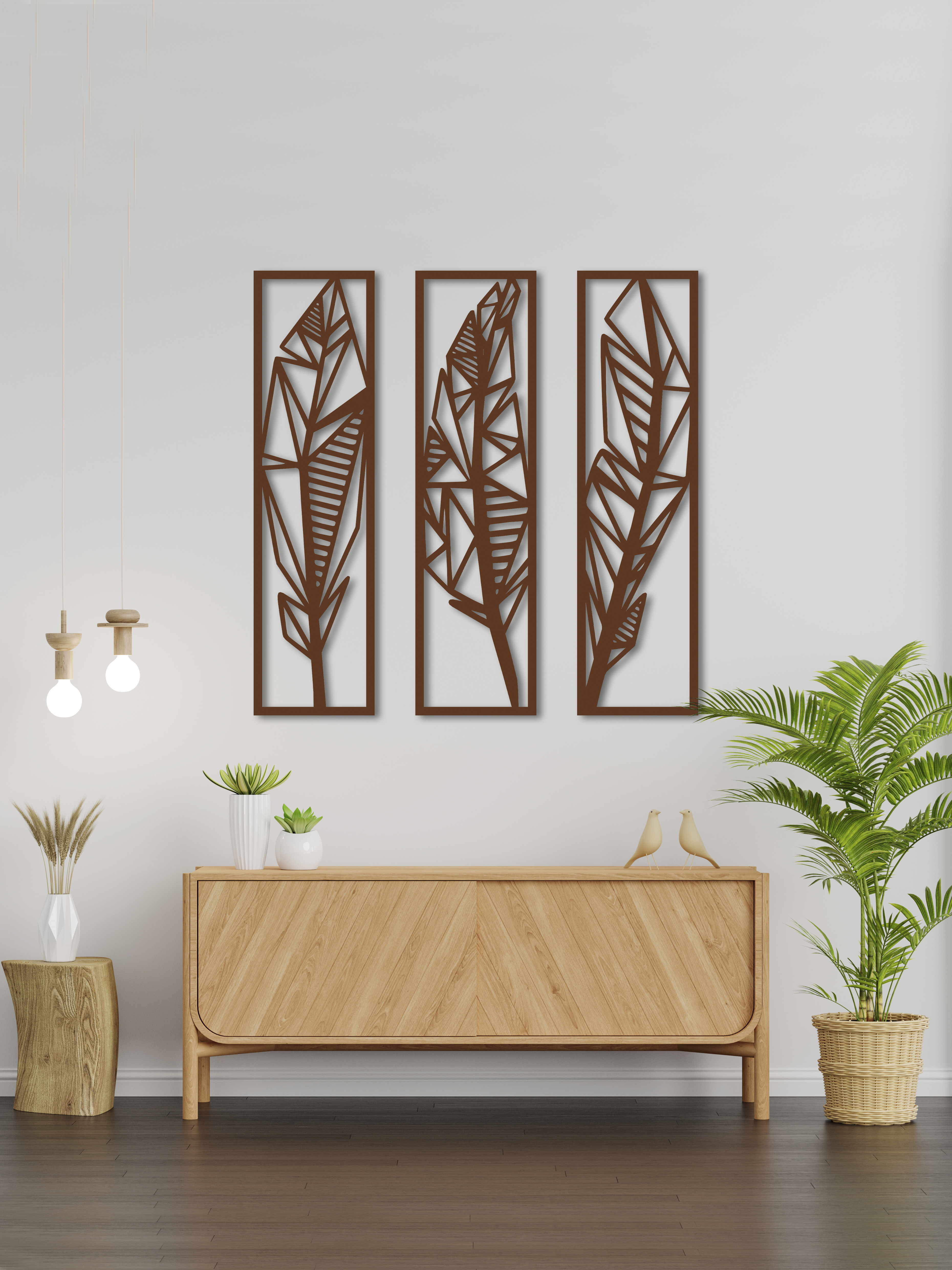 Изображение товара Декоративное деревянное панно ArtCore большое "Перья" цвет коричневый