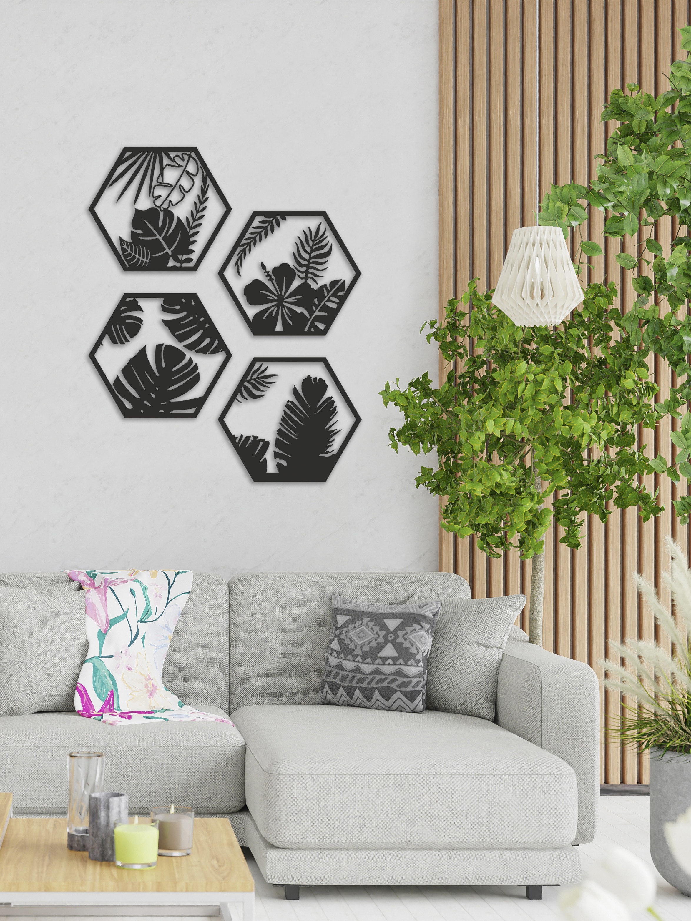 Изображение товара Декоративное деревянное панно ArtCore большое "Шестигранники" цвет черный