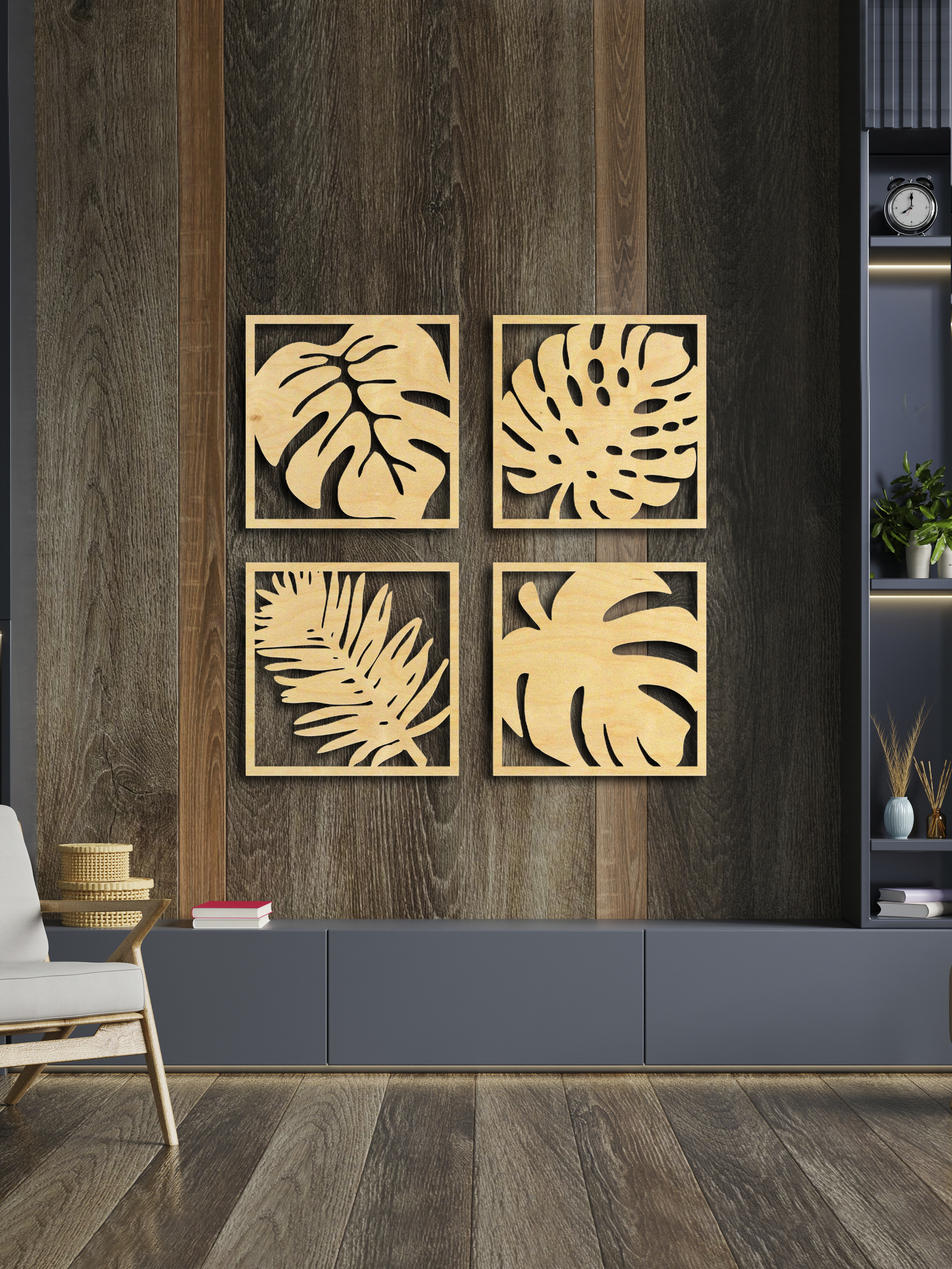 Изображение товара Декоративное деревянное панно ArtCore малое "4 листа" цвет натуральный