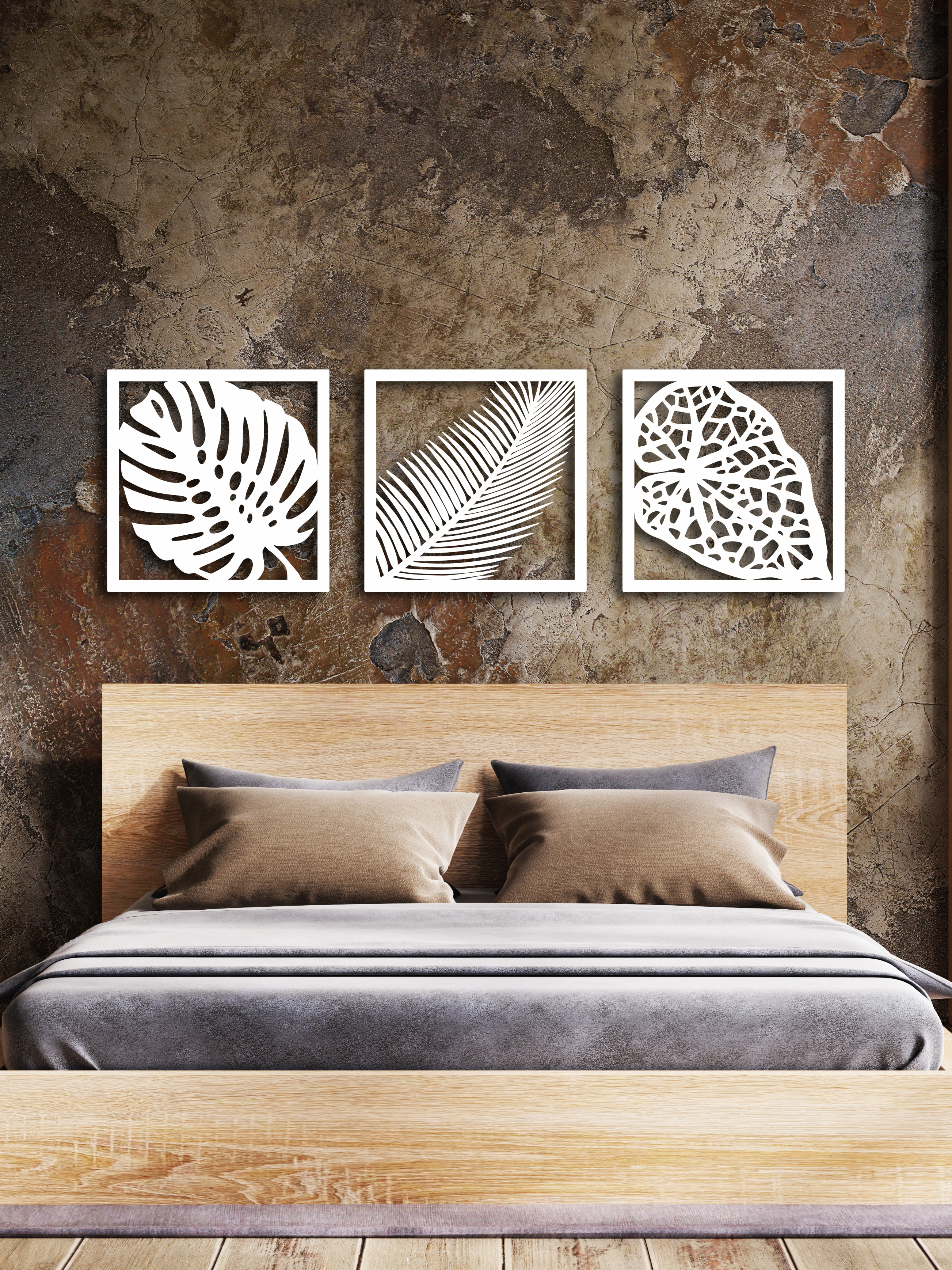 Изображение товара Декоративное деревянное панно ArtCore малое "3 листа" цвет белый