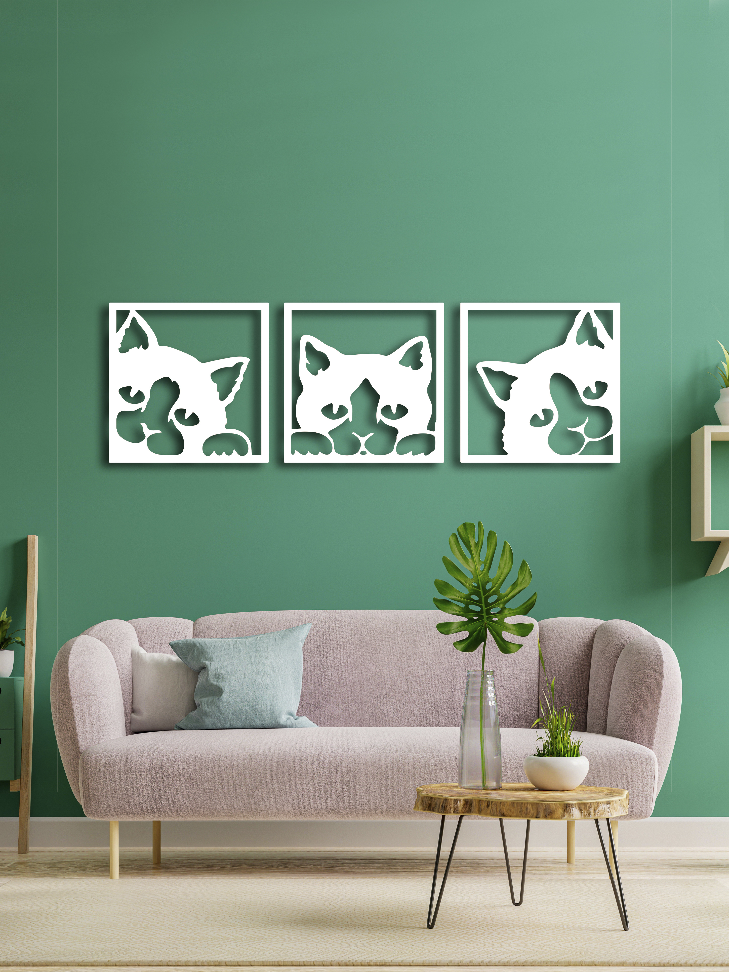 Изображение товара ArtCore панно 80 см Белый 3 кота