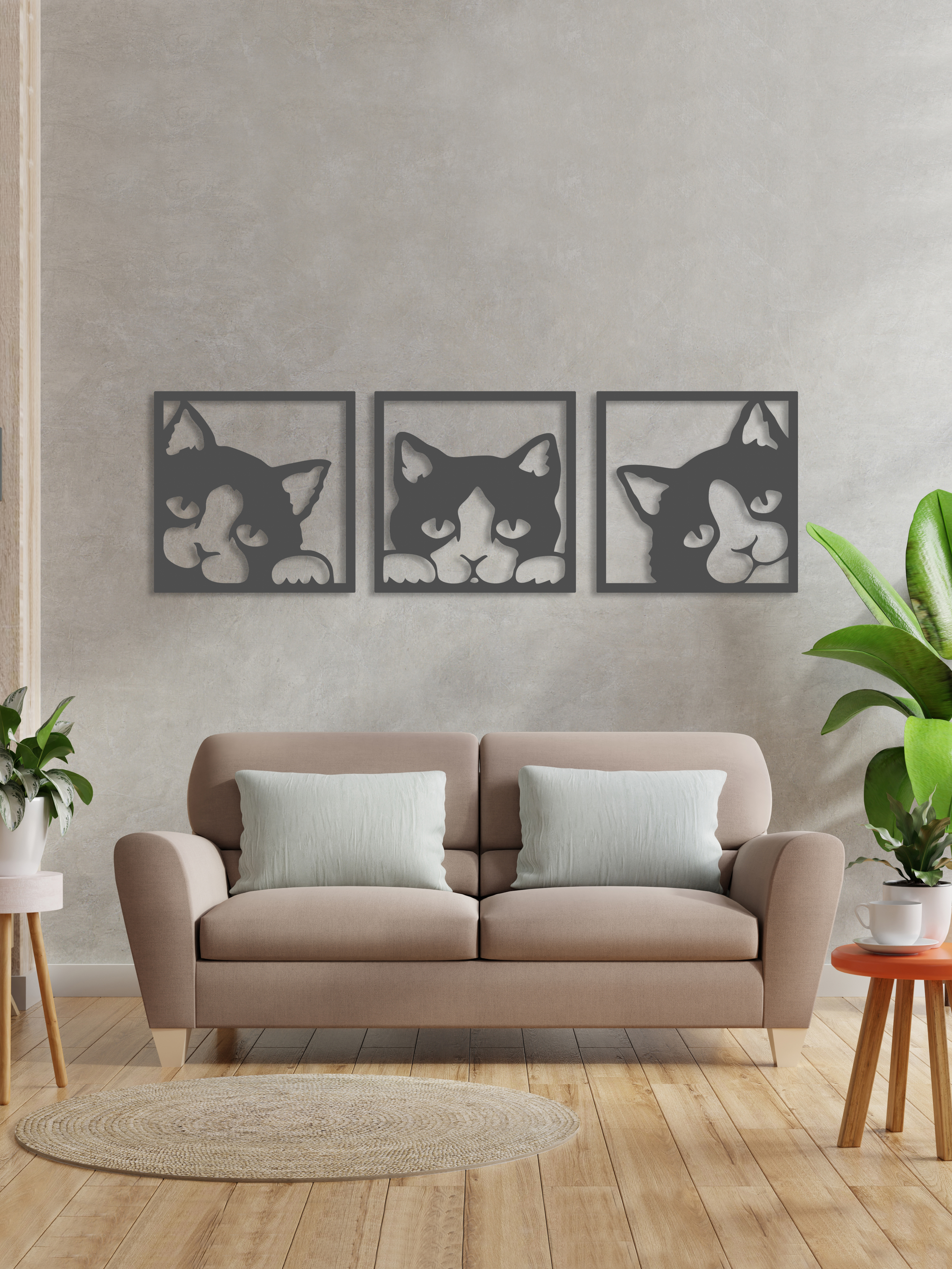 Изображение товара Панно ArtCore "3 кота" серое, березовая фанера, 80x/см