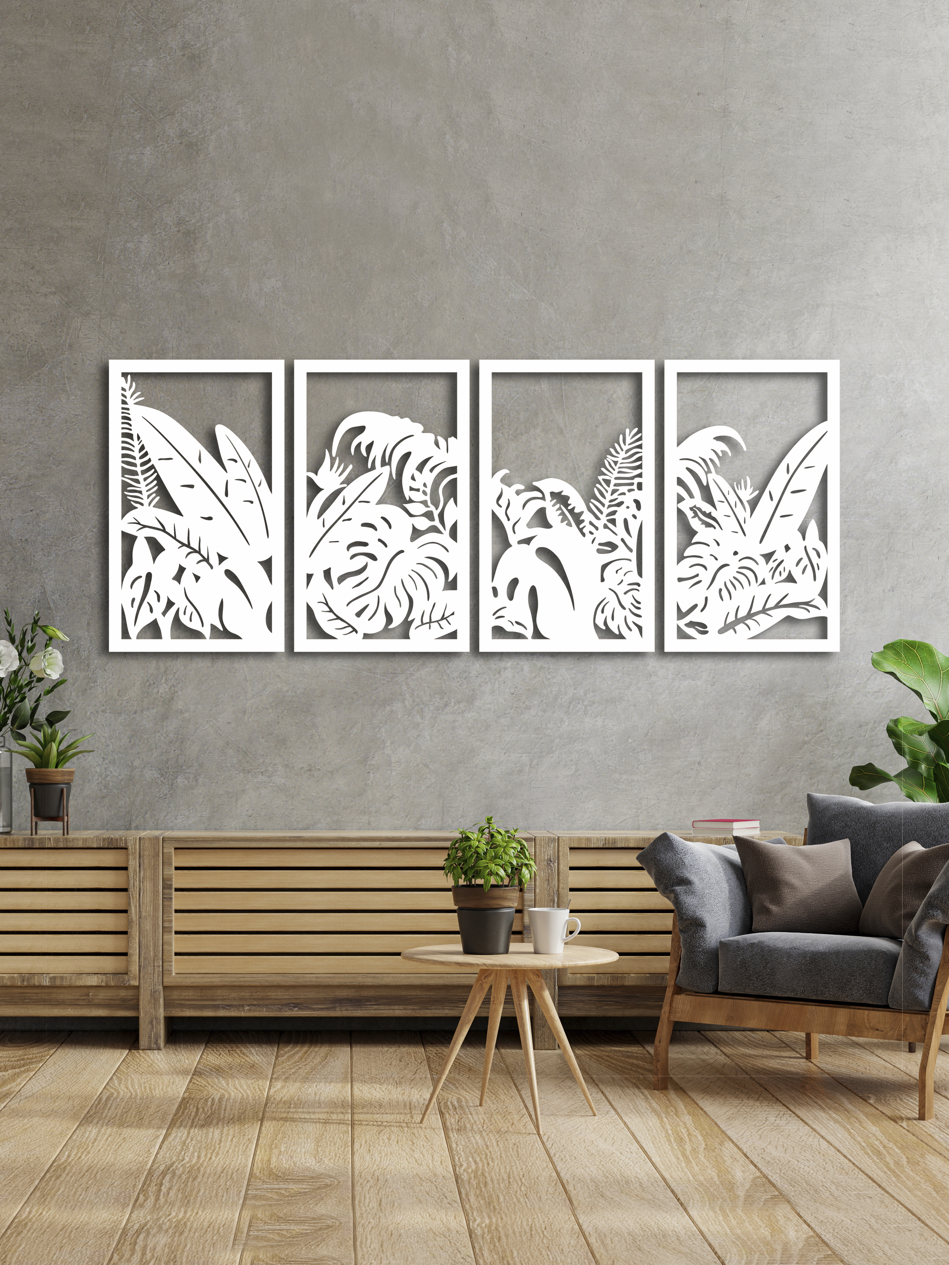 Изображение товара Декоративное деревянное панно ArtCore малое "Тропики" цвет белый