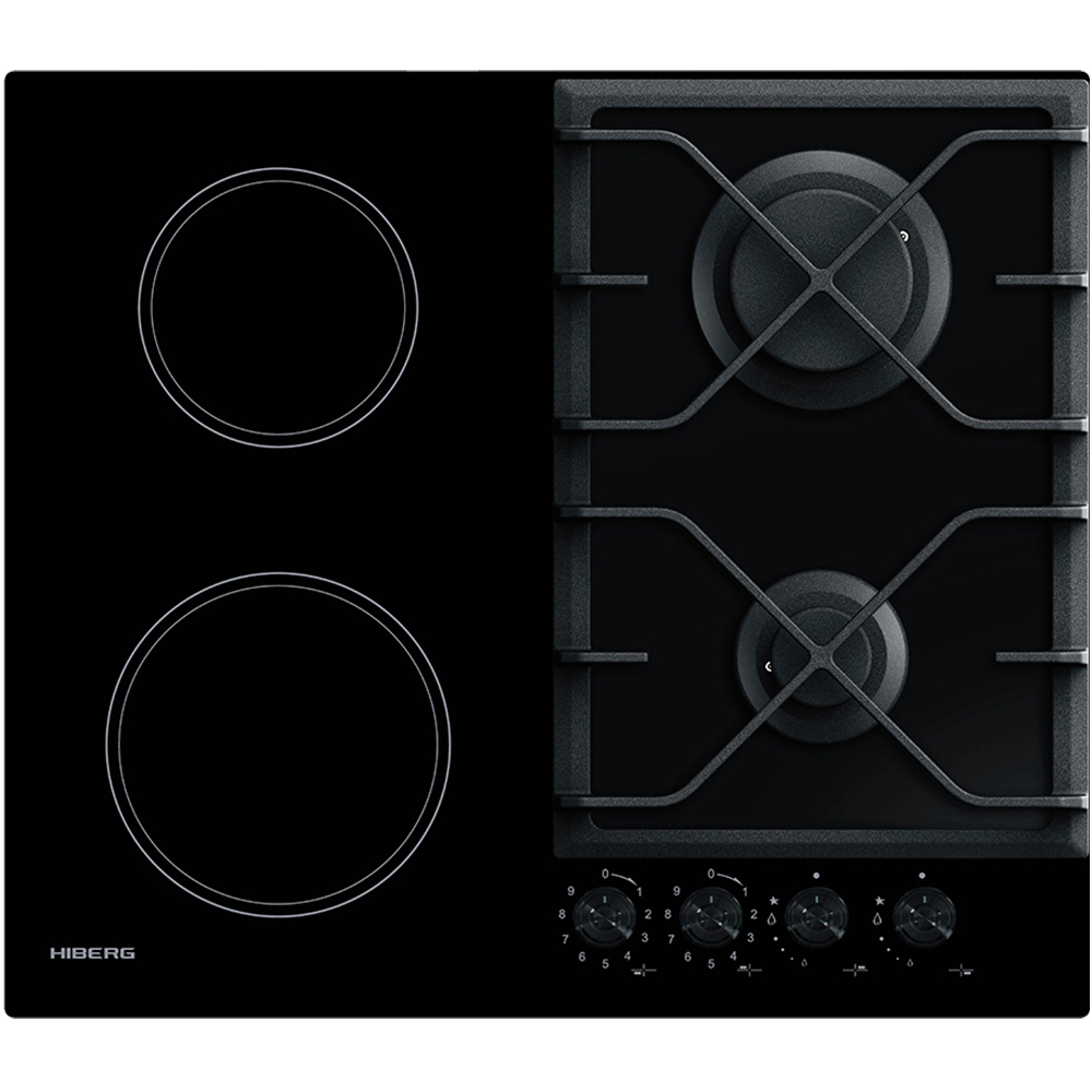 Изображение товара Комбинированная варочная панель Hiberg VM 6020 B 4 конфорки черный стеклокерамика