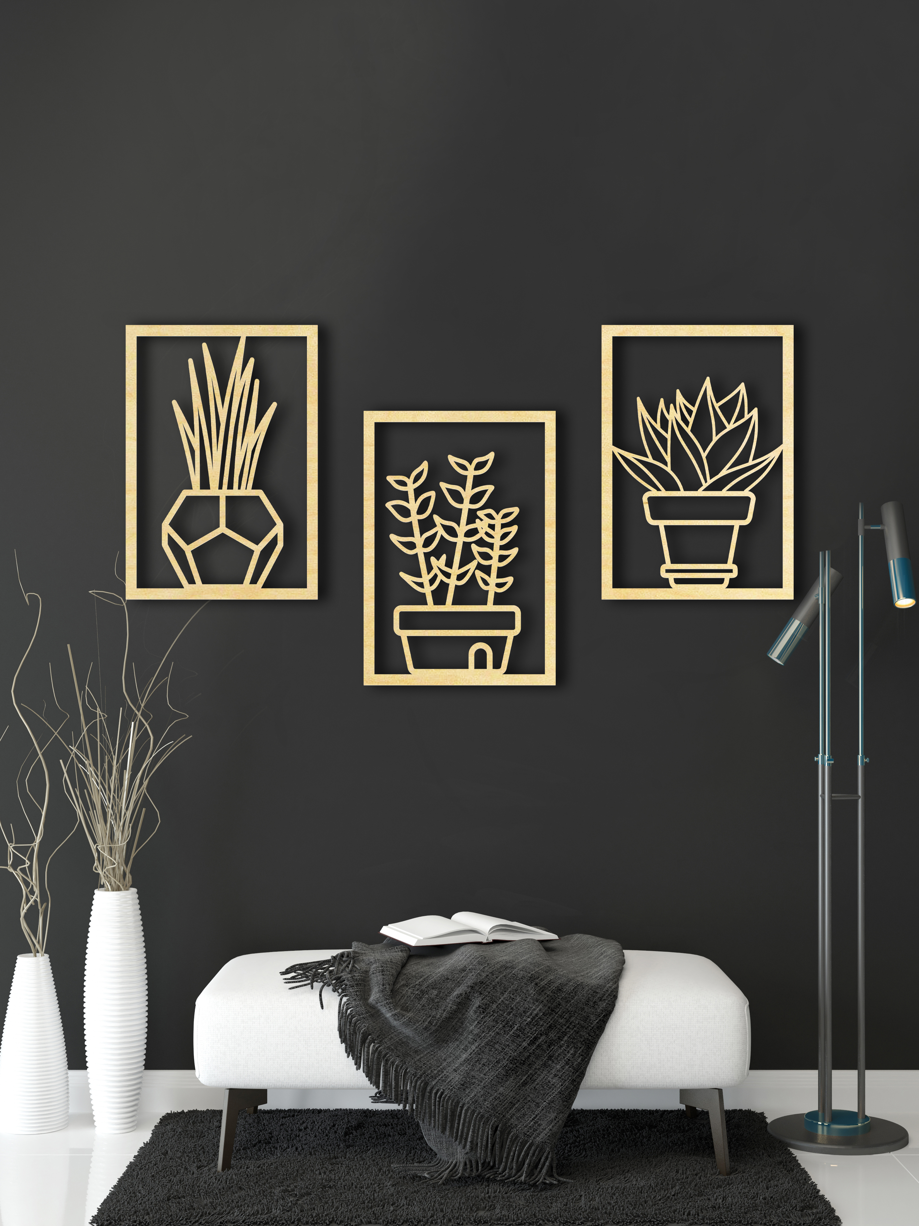 Изображение товара [Панно] ARTCORE Горшочки (Горшочки) Деревянное Натуральный цвет