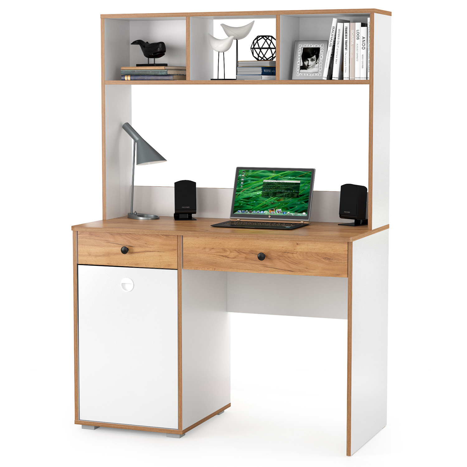 Изображение товара Компьютерный стол Моби 1024081 белый дуб крафт золотой для детей офисный