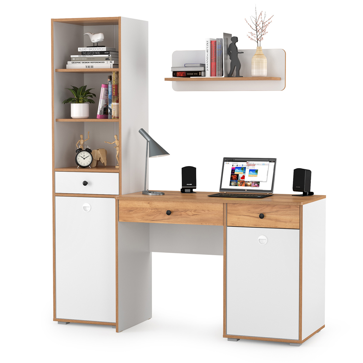 Изображение товара Компьютерный стол Моби 1024084 155x180x53 см белый дуб крафт золотой офисный для детей