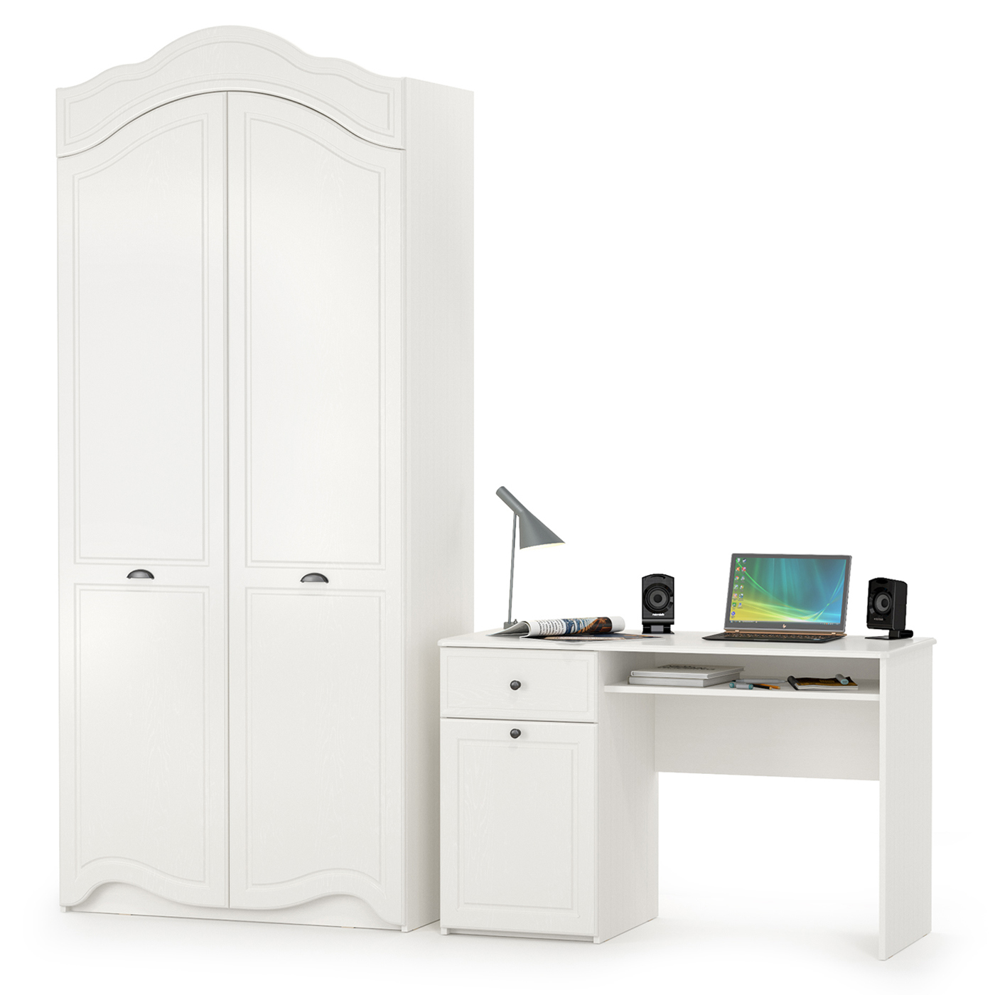 Изображение товара Компьютерный стол Моби 1023637 для детей со шкафом белый 219x235x52 см