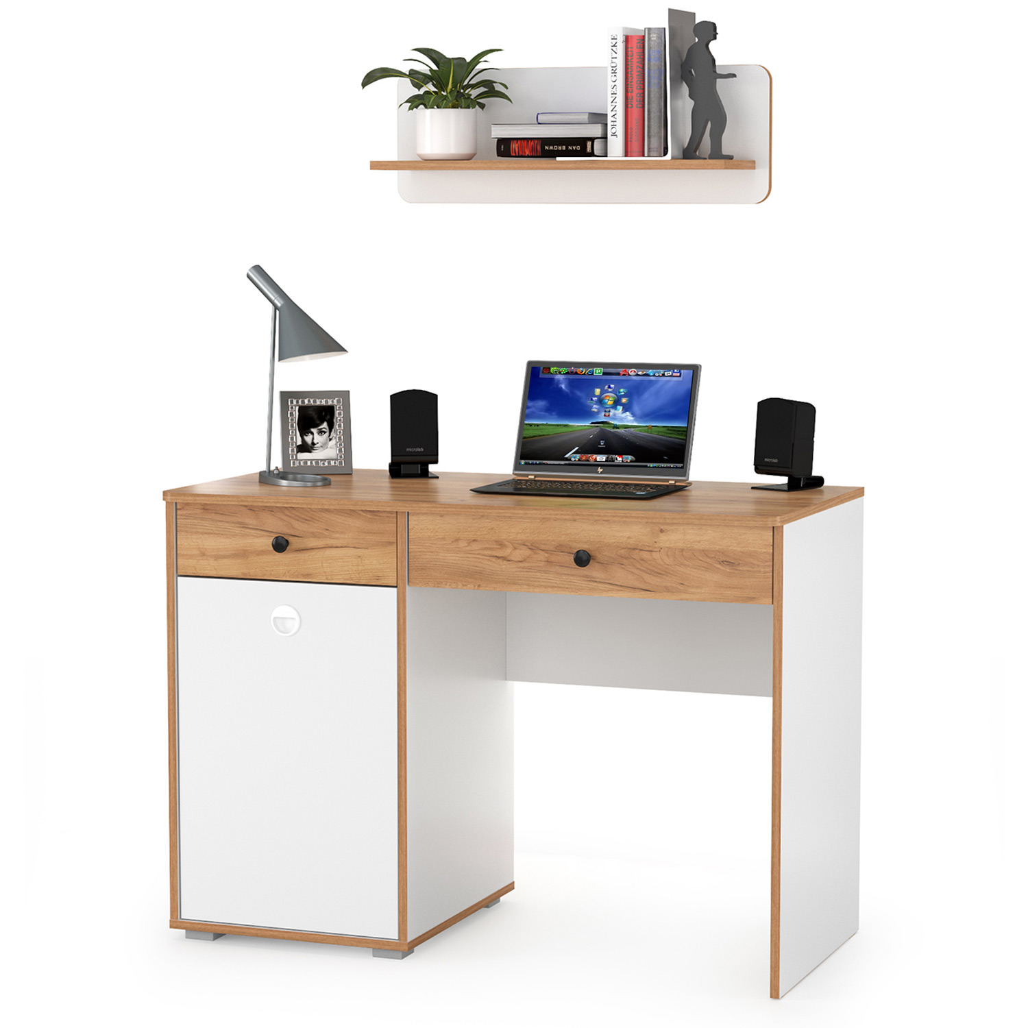 Изображение товара Компьютерный стол Вуди MOBI 110x170 см ЛДСП белый/дуб крафт