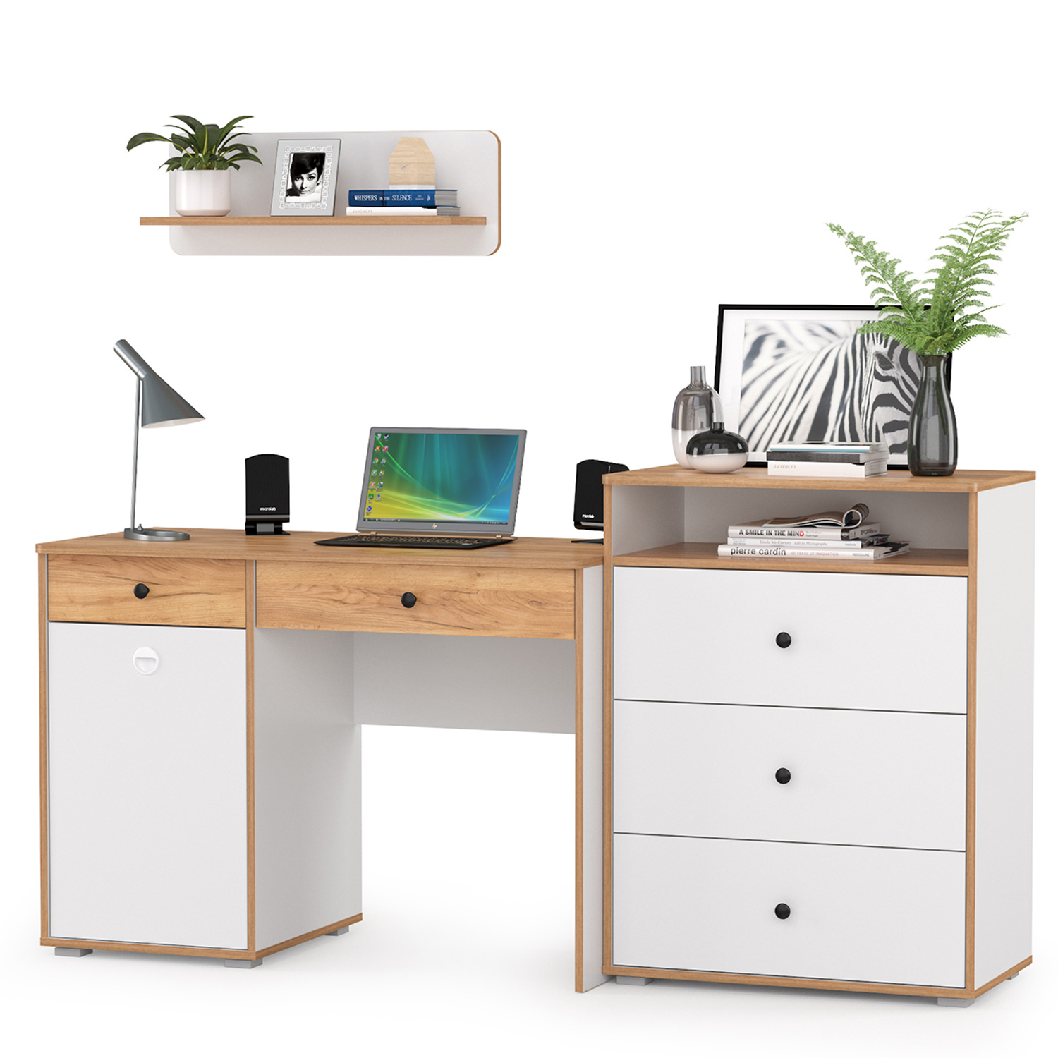 Изображение товара Компьютерный стол Моби Вуди 1024131 180x170x53 см офисный для детей с комодом и полкой